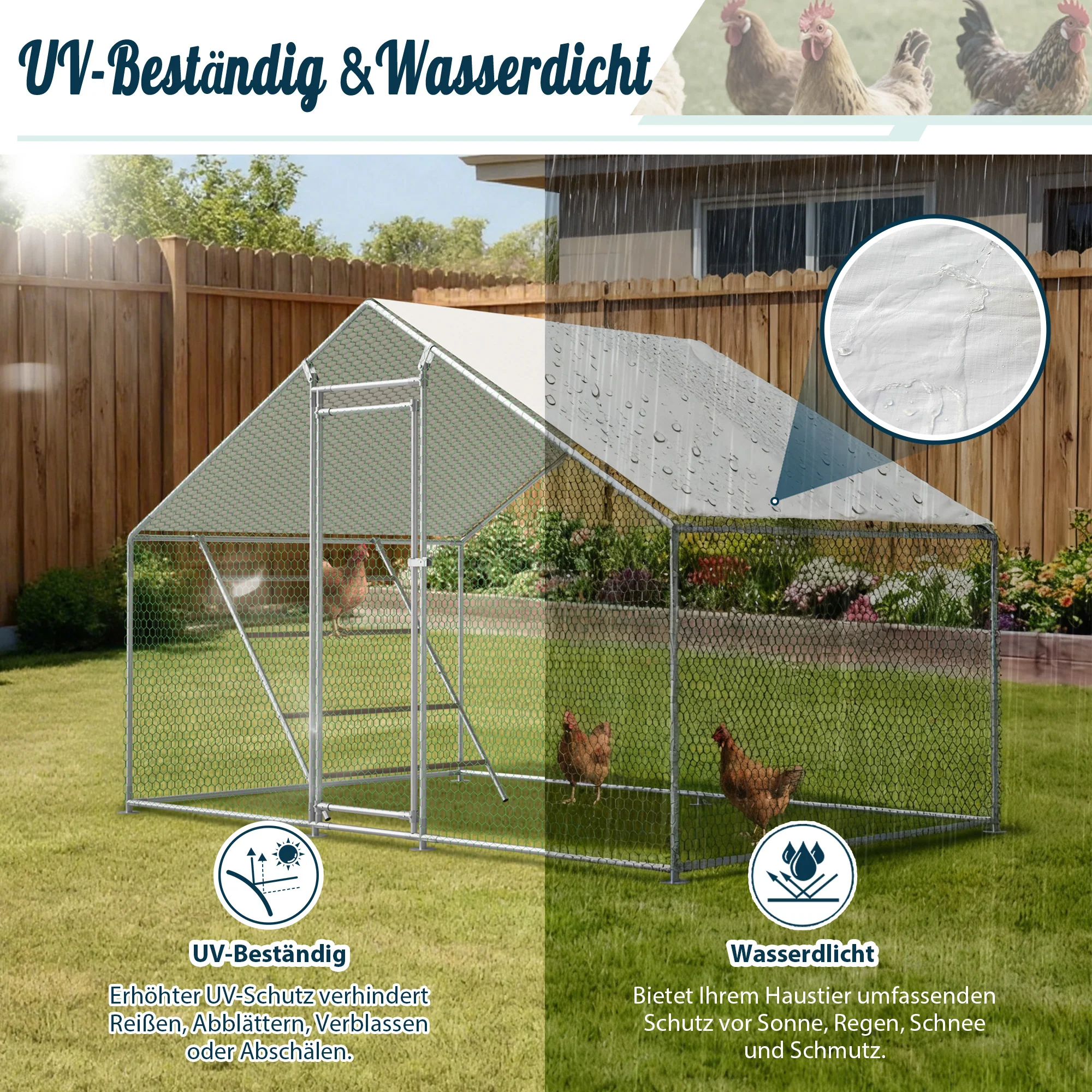 Chicken Coop 3x2m with Ladder, Safety Lock, and Waterproof UV Cover - Reinforced 1mm Tubes - Image 5