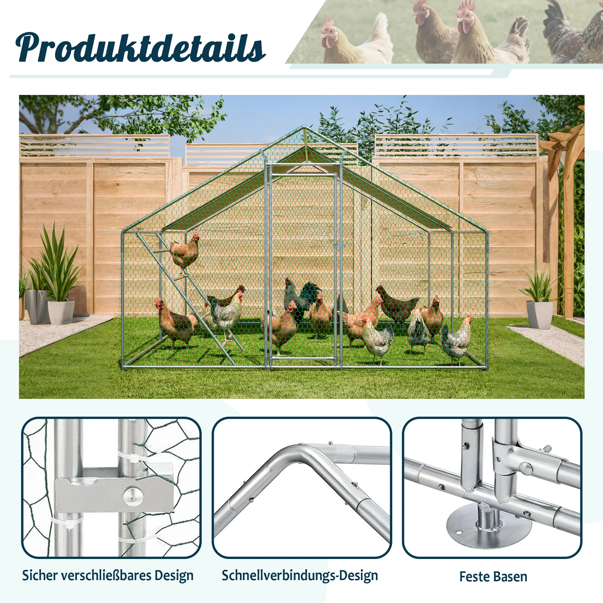 Chicken Coop 3x4m Perch Ladder Safety Lock UV Cover - Reinforced Steel - Image 6