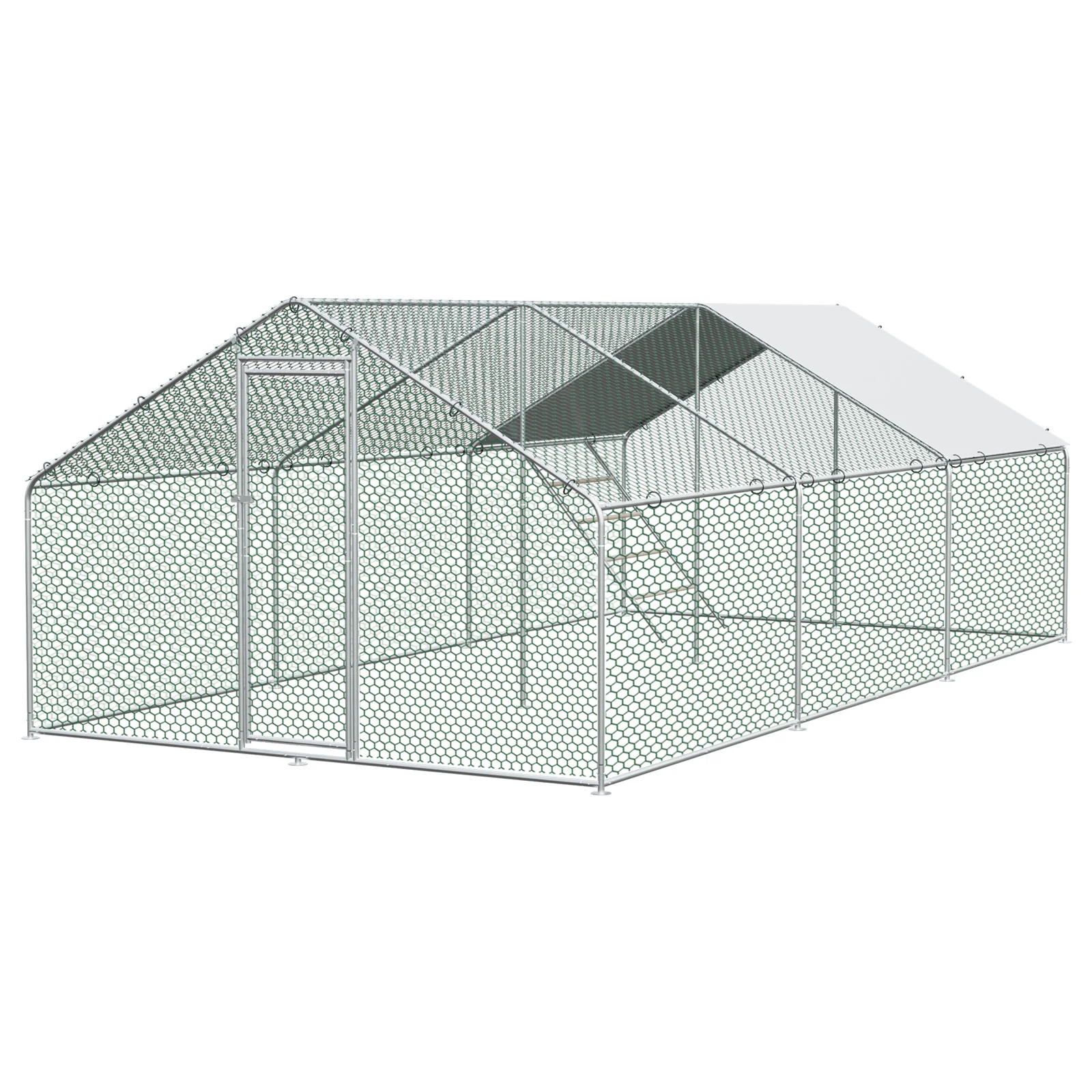 Chicken Run 3x6x2m with Safety Lock & Waterproof PE Cover - Metal - Image 2