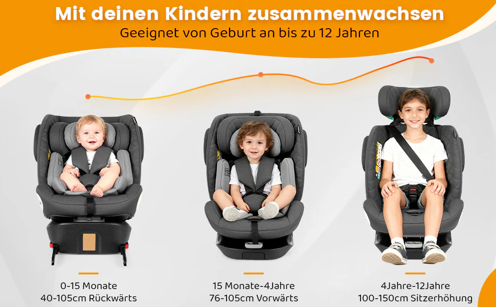 Child Car Seat 360° Rotating i-Size ISOFIX 40-150cm (0-36kg) Grey - Image 10
