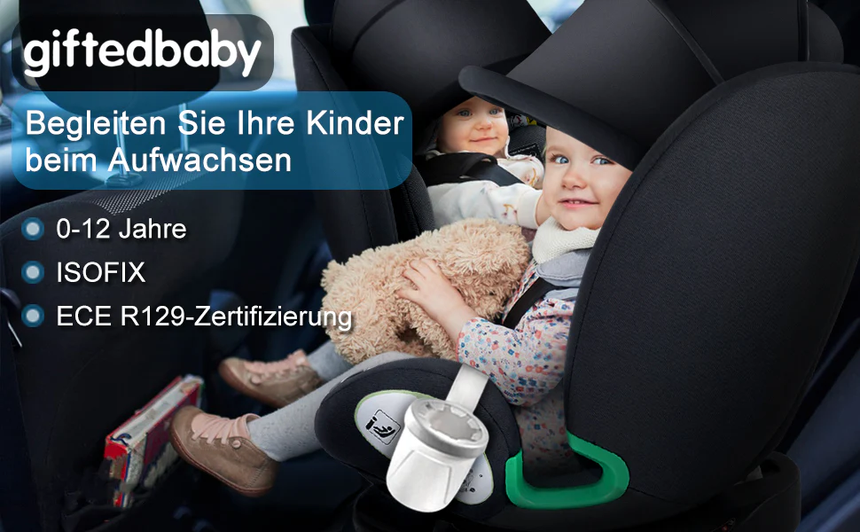 Child Car Seat i-Size 360° Rotatable ISOFIX 0-36kg with Sunshade and Cup Holder - Image 8