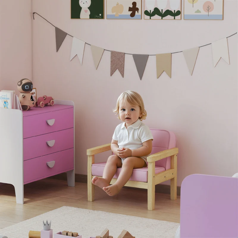 Children's Armchair Sofa Upholstered Wooden Frame for 3-8 Years Corduroy Pink - Image 2