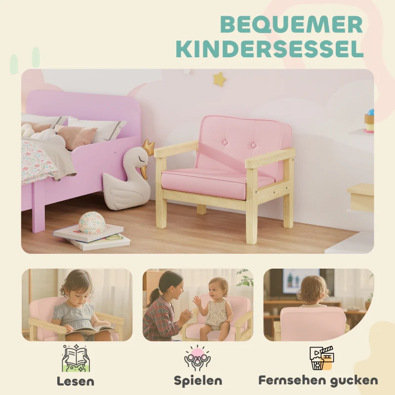 Children's Armchair Sofa Upholstered Wooden Frame for 3-8 Years Corduroy Pink - Image 4