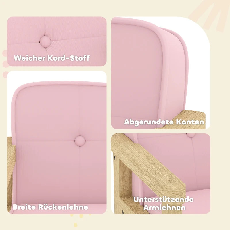 Children's Armchair Sofa Upholstered Wooden Frame for 3-8 Years Corduroy Pink - Image 5
