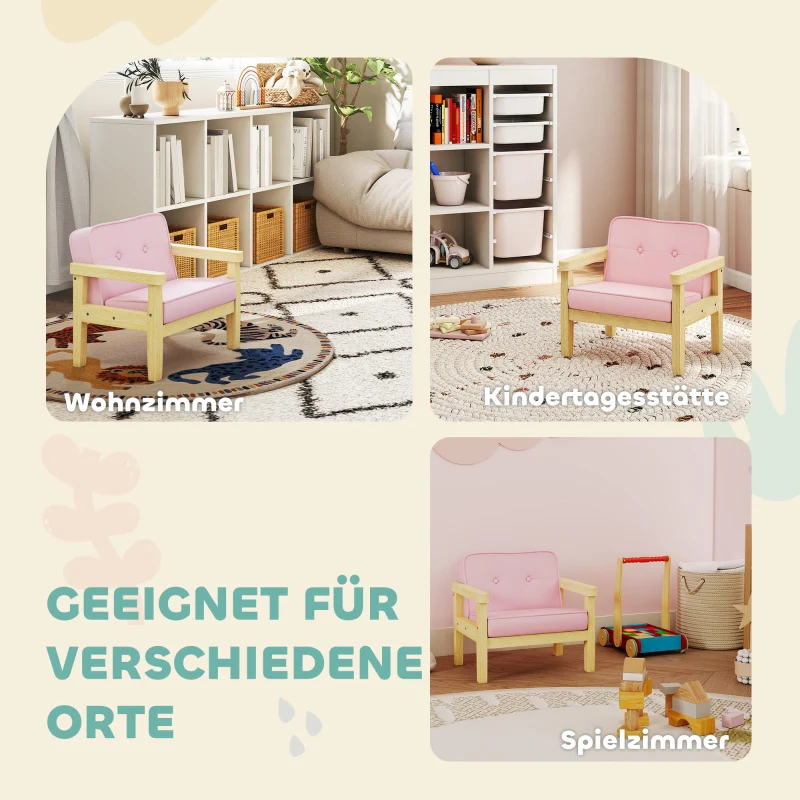 Children's Armchair Sofa Upholstered Wooden Frame for 3-8 Years Corduroy Pink - Image 7