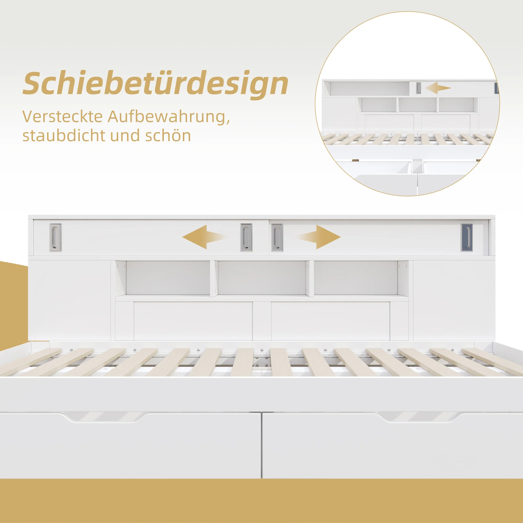 Children's Bed 135x190cm Drawers Shelves & Storage - White - Image 5