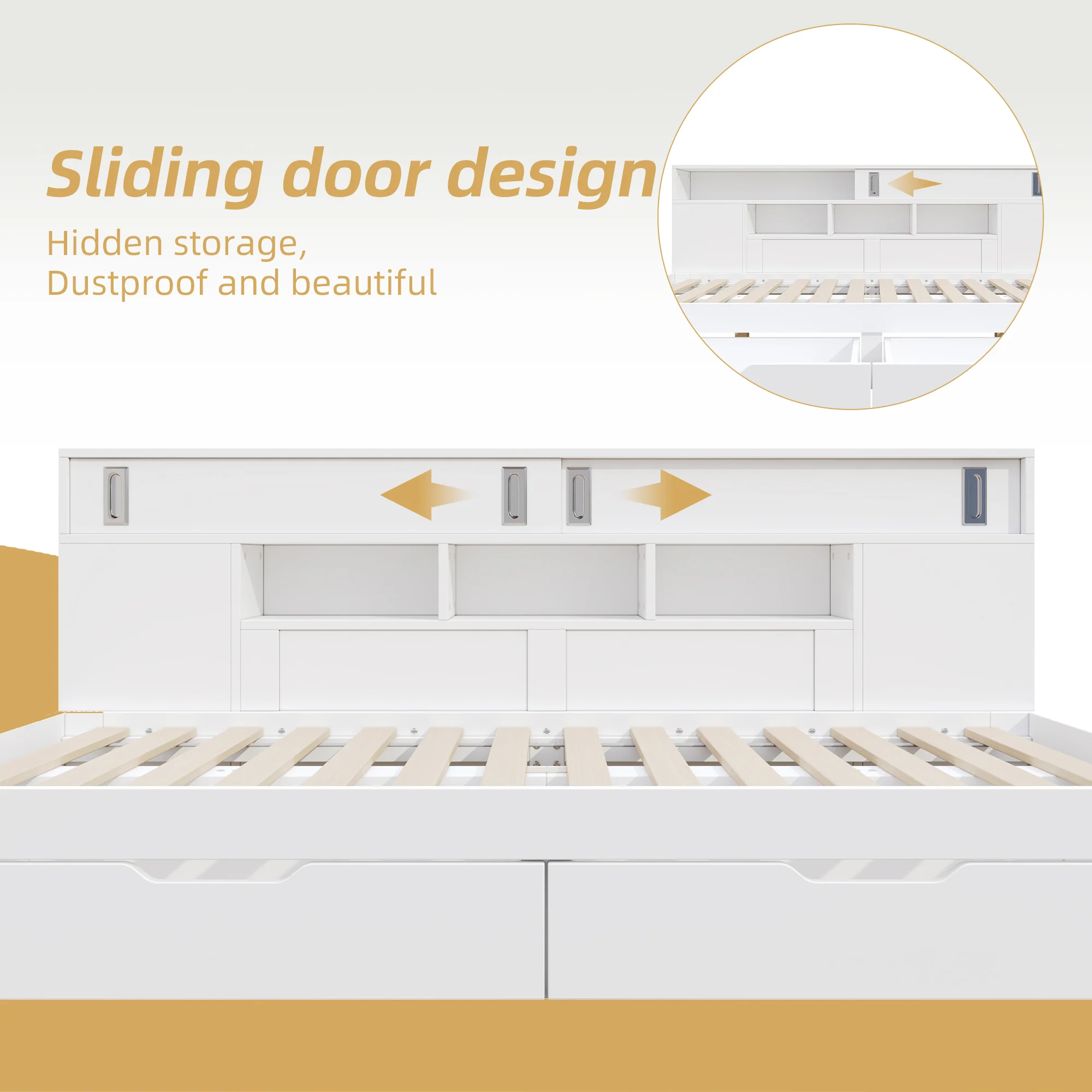 Children's Bed 135x190cm Drawers Shelves & Storage - White - Image 8