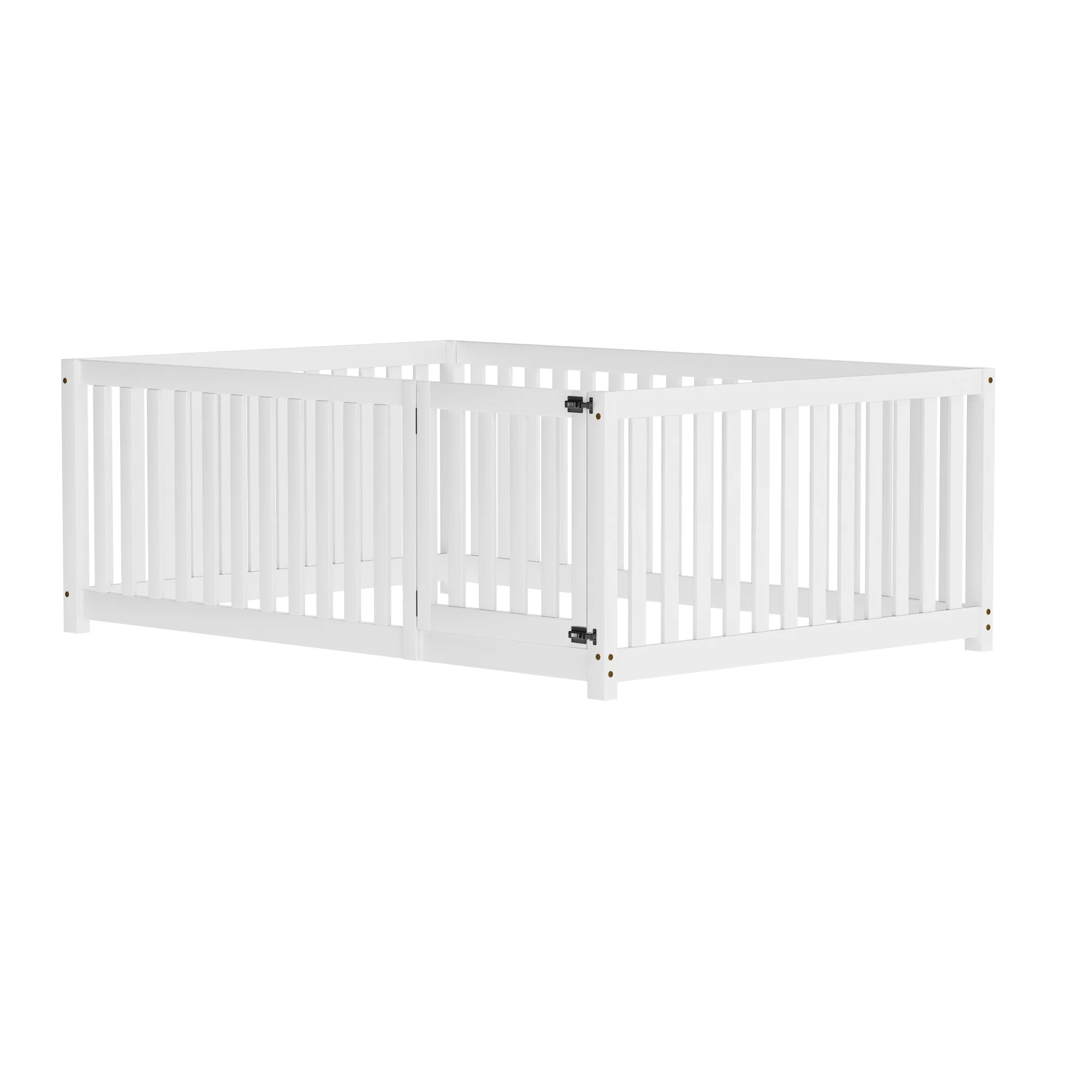 Children's bed 140 x 200, wooden floor bed frame with fence and door, white - Image 11