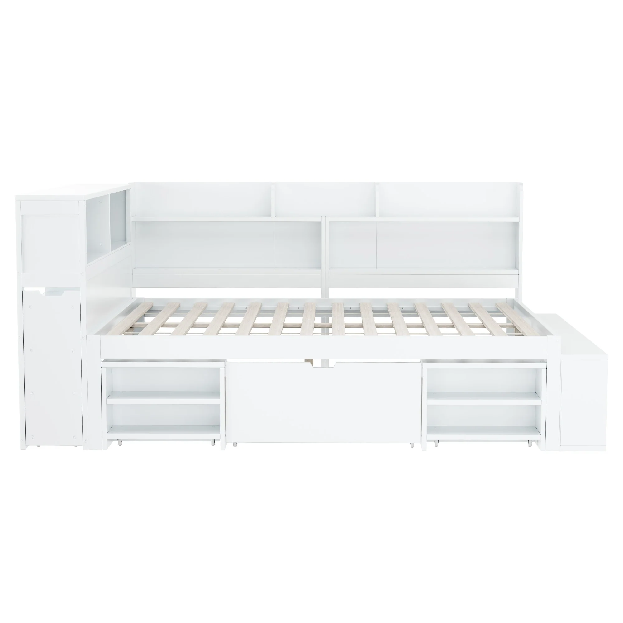 Children's Bed 140x190cm Multifunctional Storage Drawers Shelves - White - Image 10