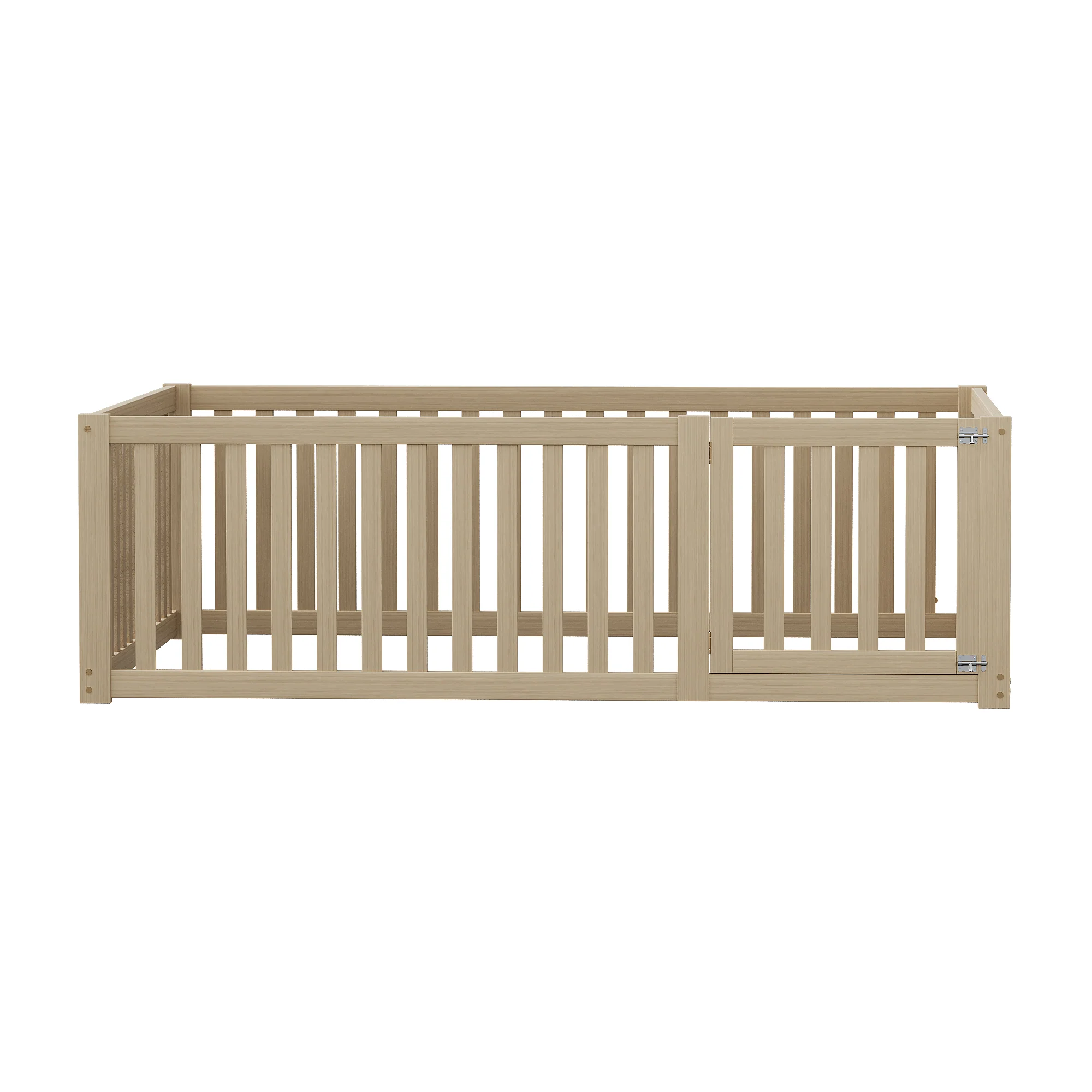 Children's bed 140x200 wooden floor bed frame with fence and door, wood color - Image 10