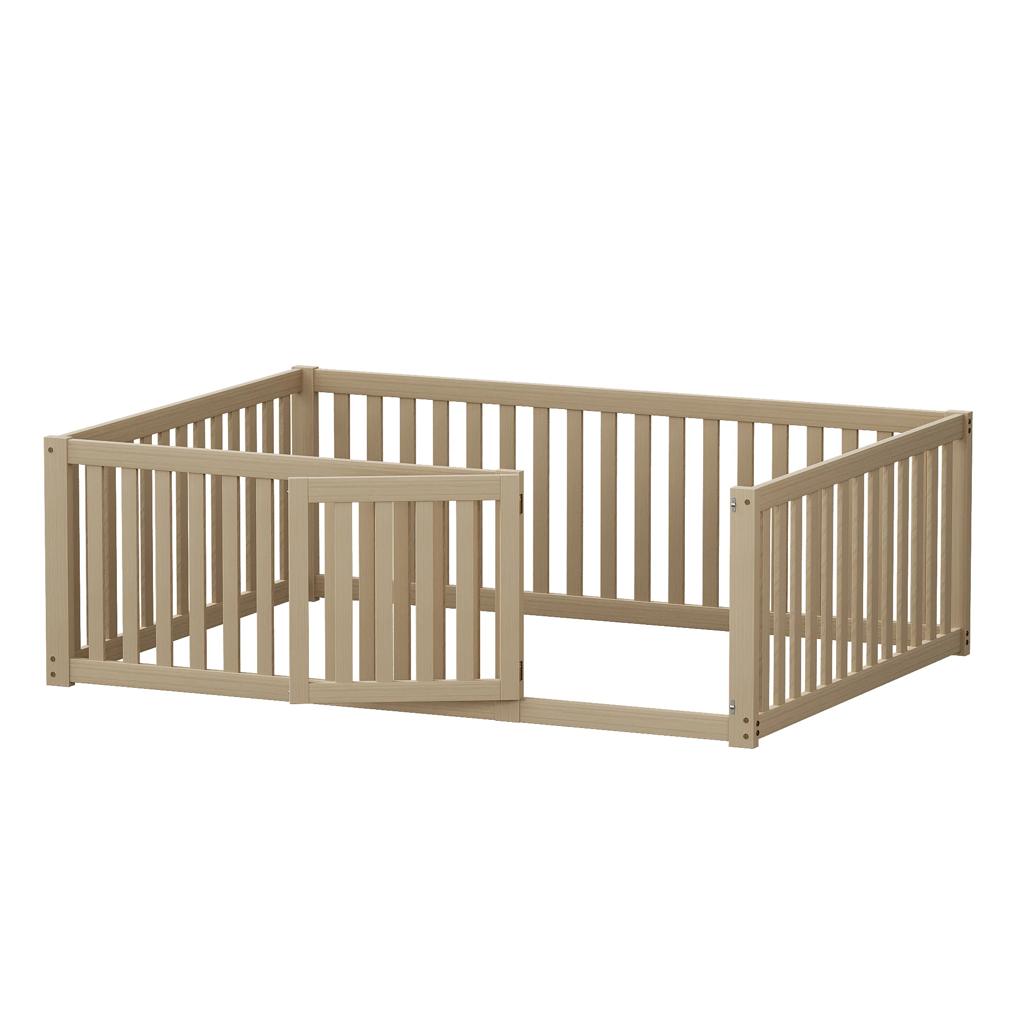 Children's bed 140x200 wooden floor bed frame with fence and door, wood color - Image 8