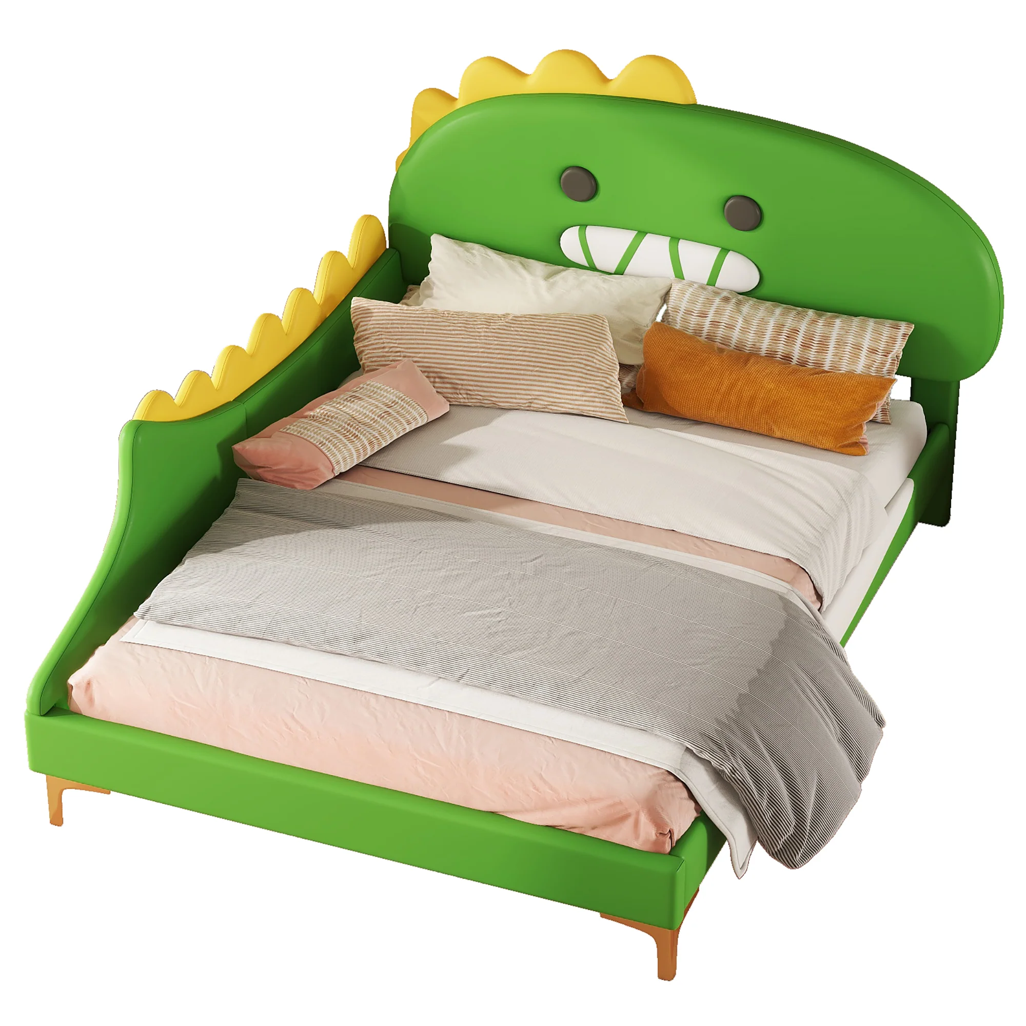 Children's Bed 140x200cm Dinosaur Shape PU - Green - Image 5