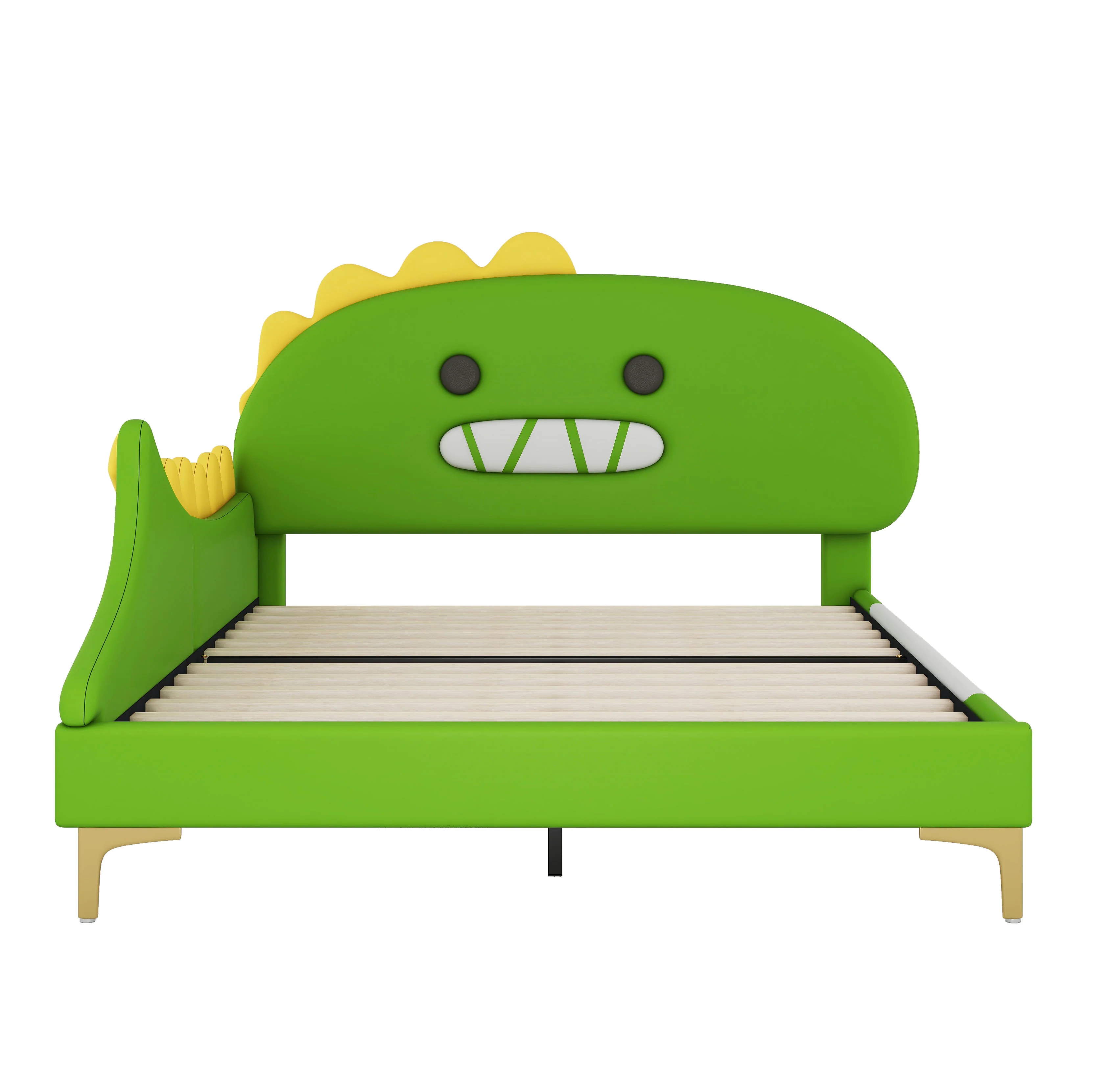 Children's Bed 140x200cm Dinosaur Shape PU - Green - Image 9