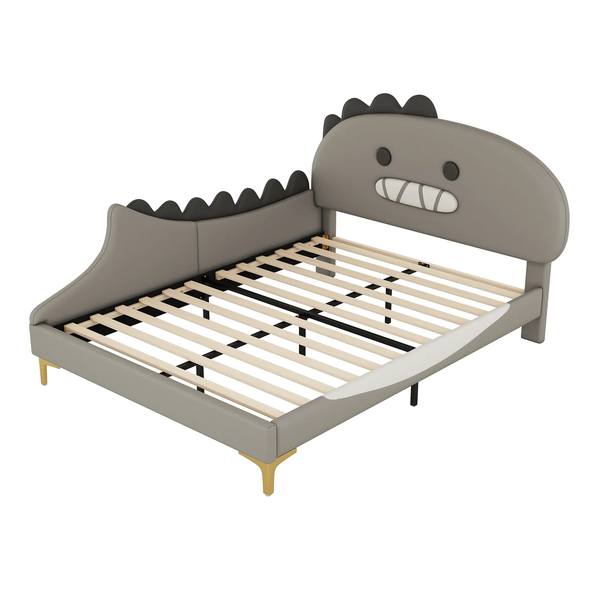 Children's Bed, 140x200cm Flat Bed Cartoon Dinosaur Shape, Grey PU Material - Image 7