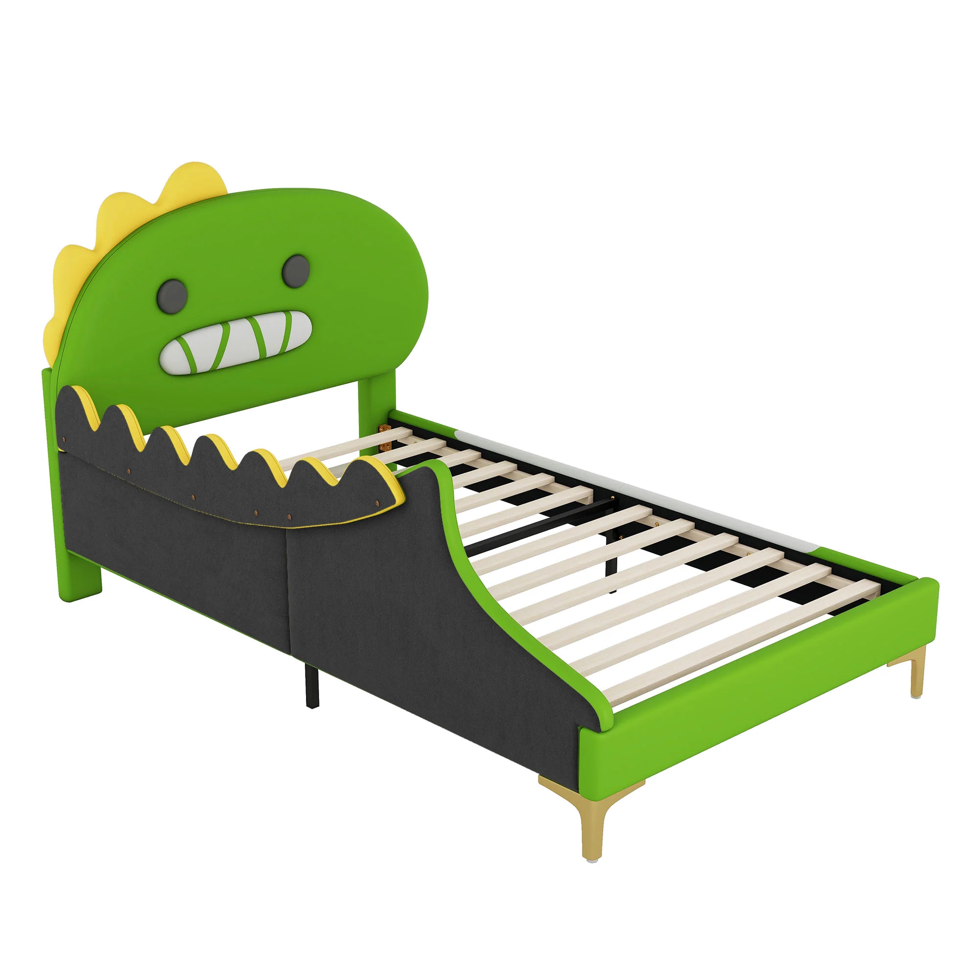 Children's Bed 90x200cm Dinosaur Shape Flat - Green PU - Image 10