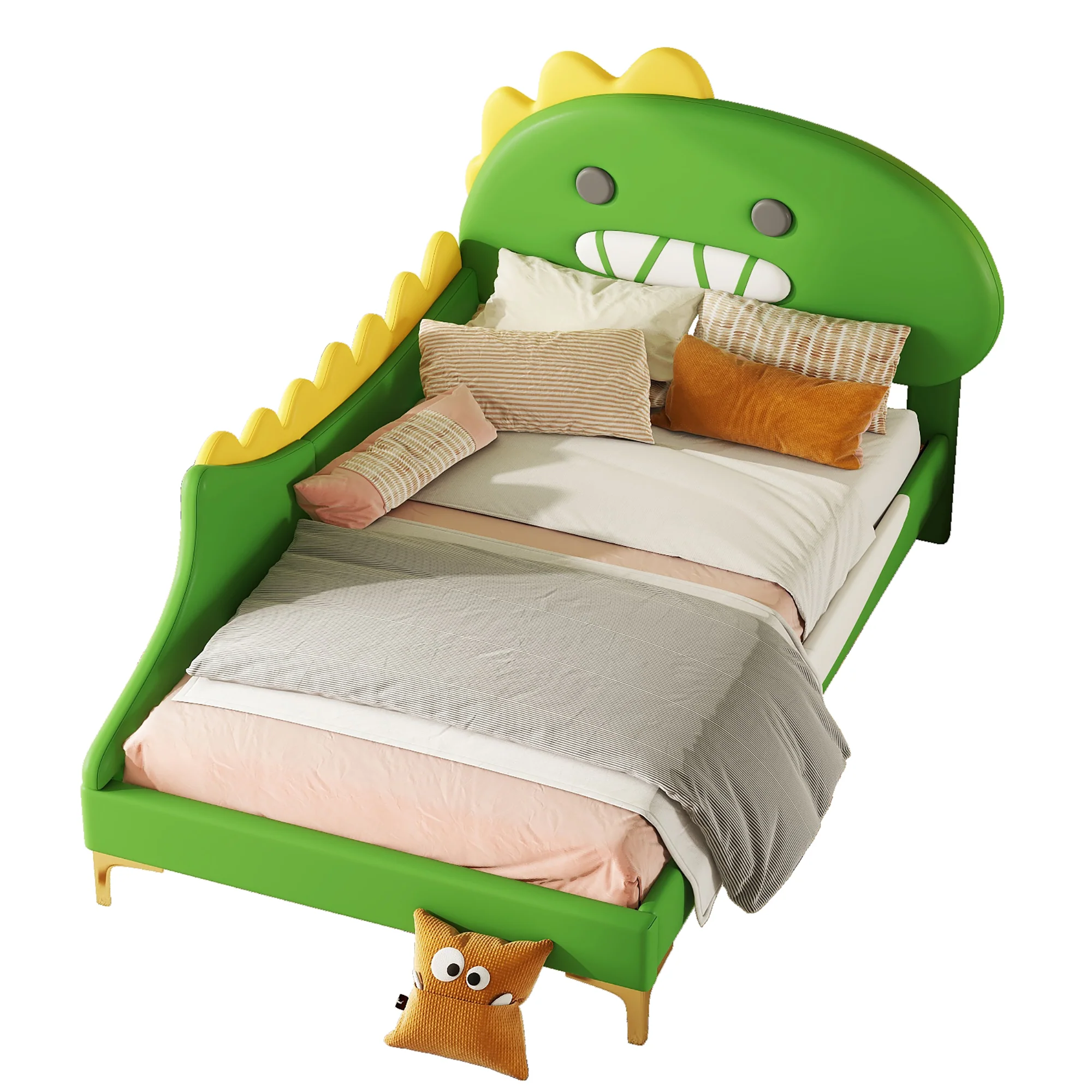 Children's Bed 90x200cm Dinosaur Shape Flat - Green PU - Image 5