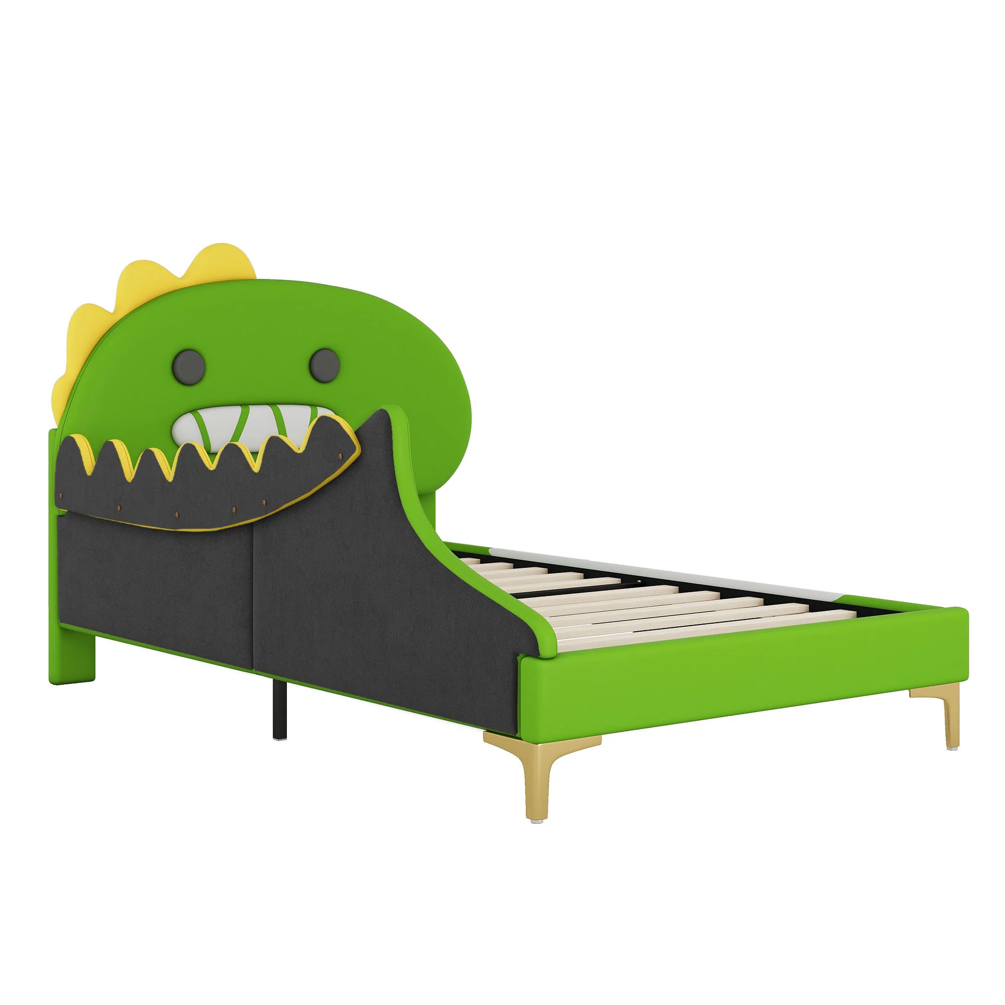 Children's Bed 90x200cm Dinosaur Shape Flat - Green PU - Image 7