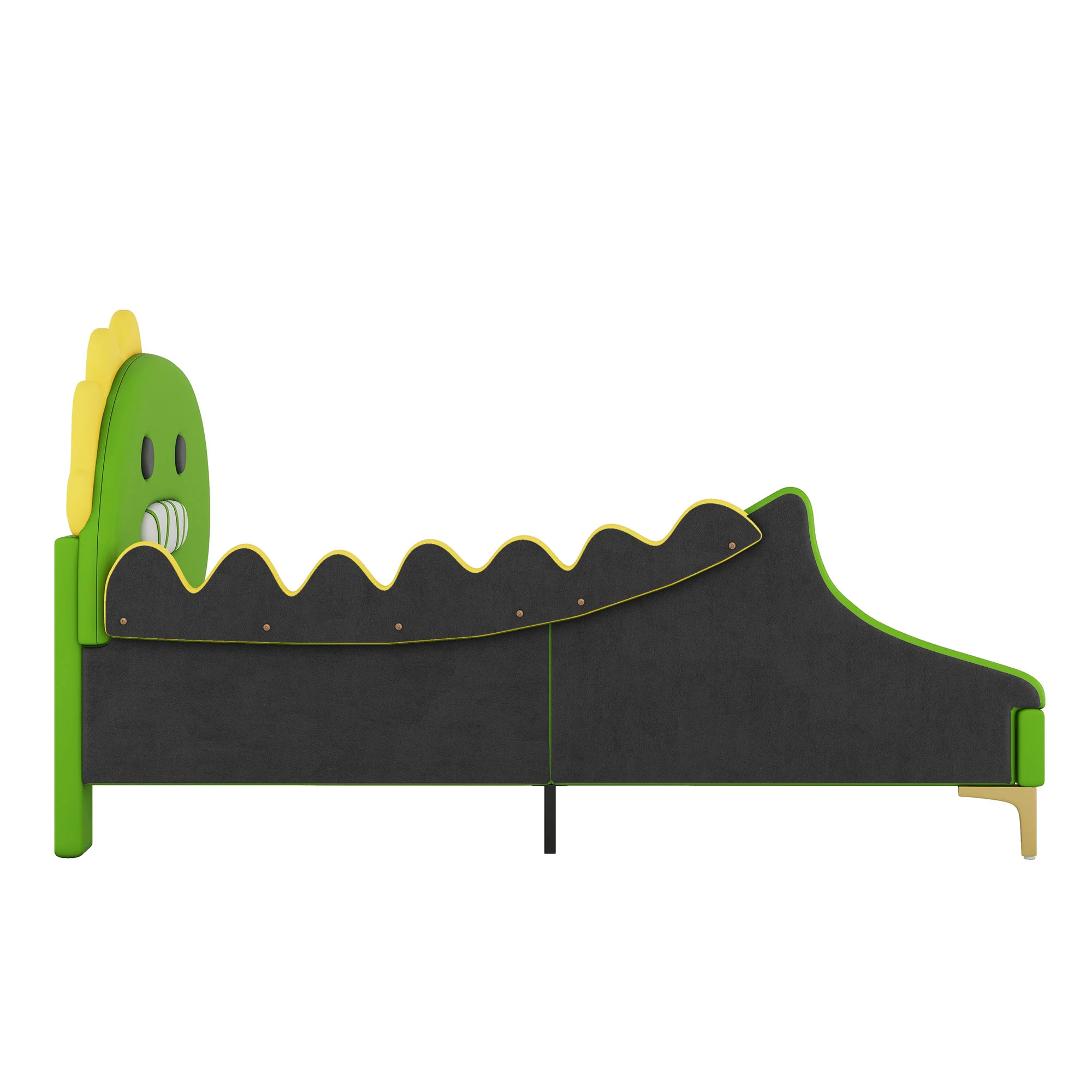 Children's Bed 90x200cm Dinosaur Shape Flat - Green PU - Image 9