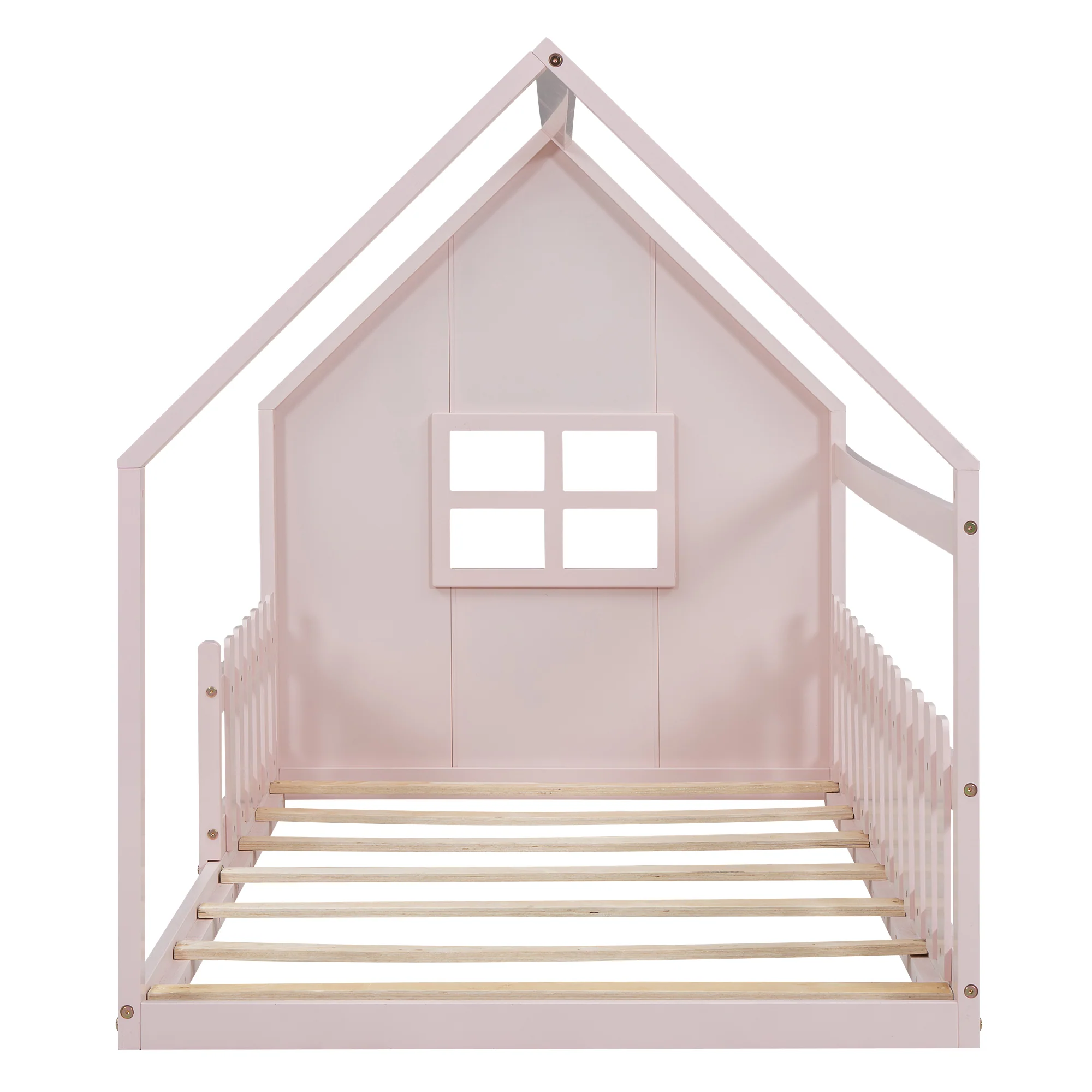Children's Bed 90x200cm Flat Bed House Rail - Pink - Image 7