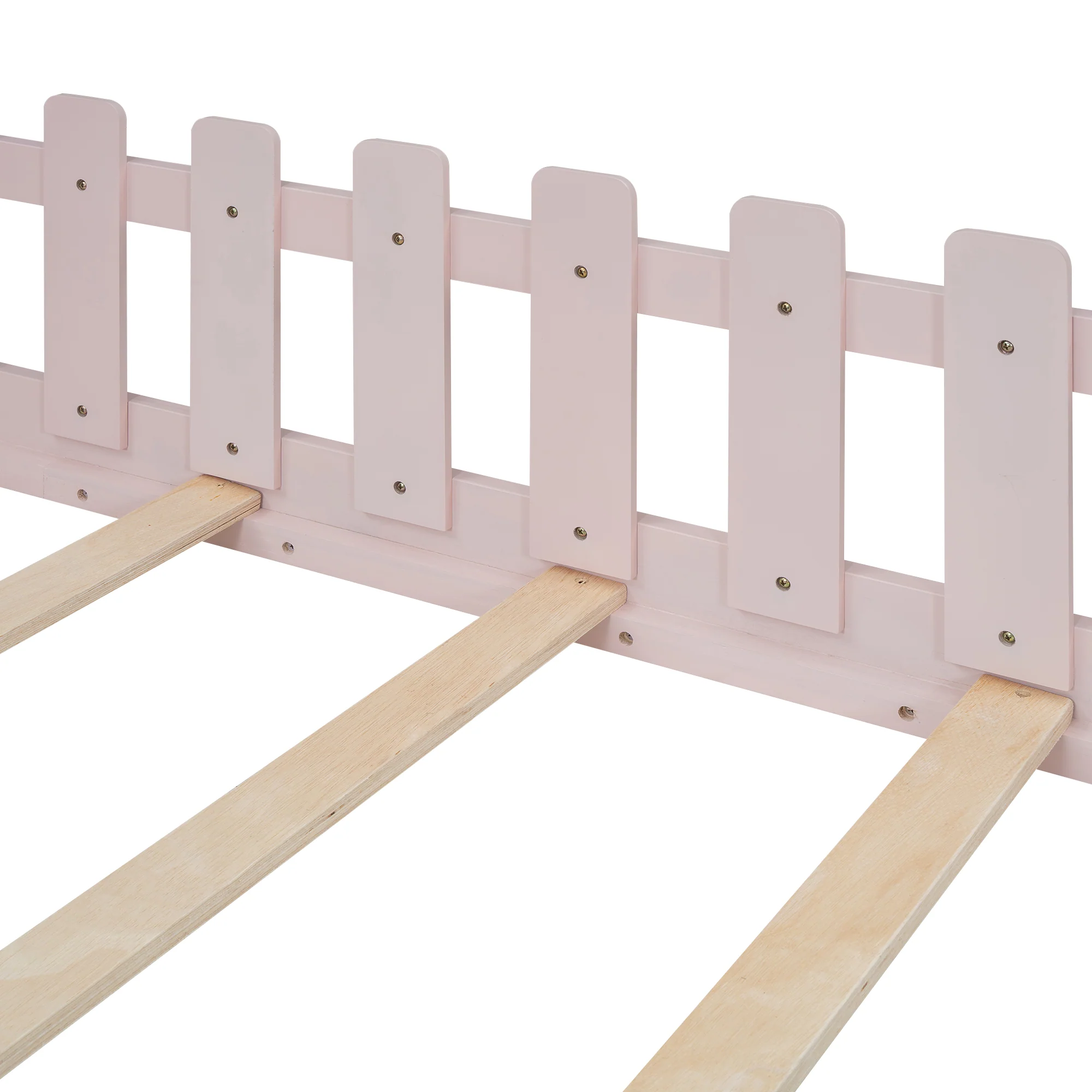 Children's Bed 90x200cm Flat Bed House Rail - Pink - Image 8