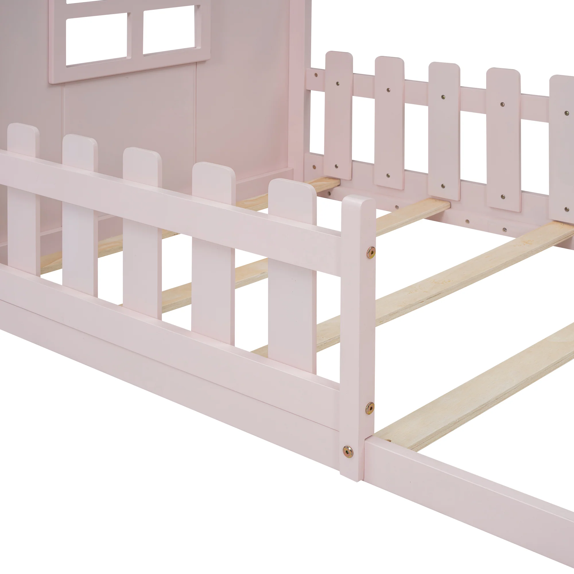 Children's Bed 90x200cm Flat Bed House Rail - Pink - Image 9