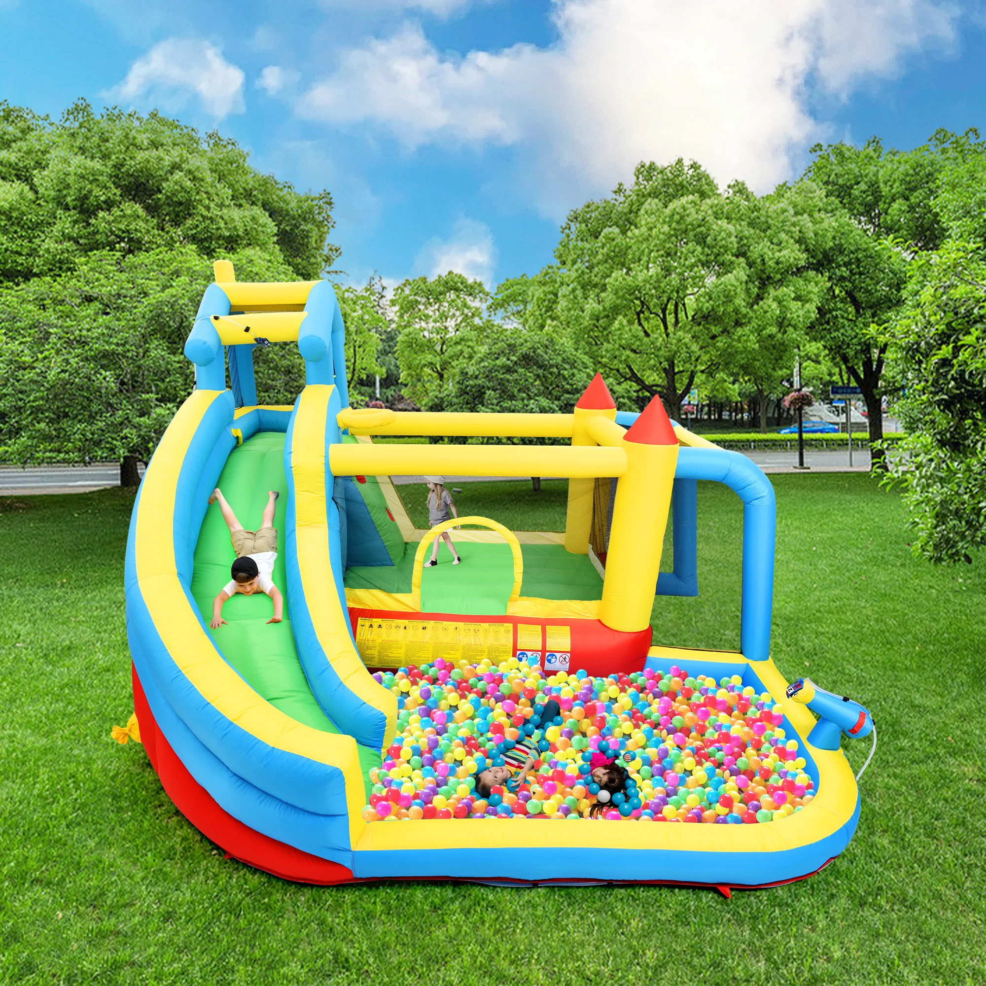 Children's Bouncy Castle, 5 in 1 inflatable outdoor castle with slide, jumping area, water pool, football net - Image 10