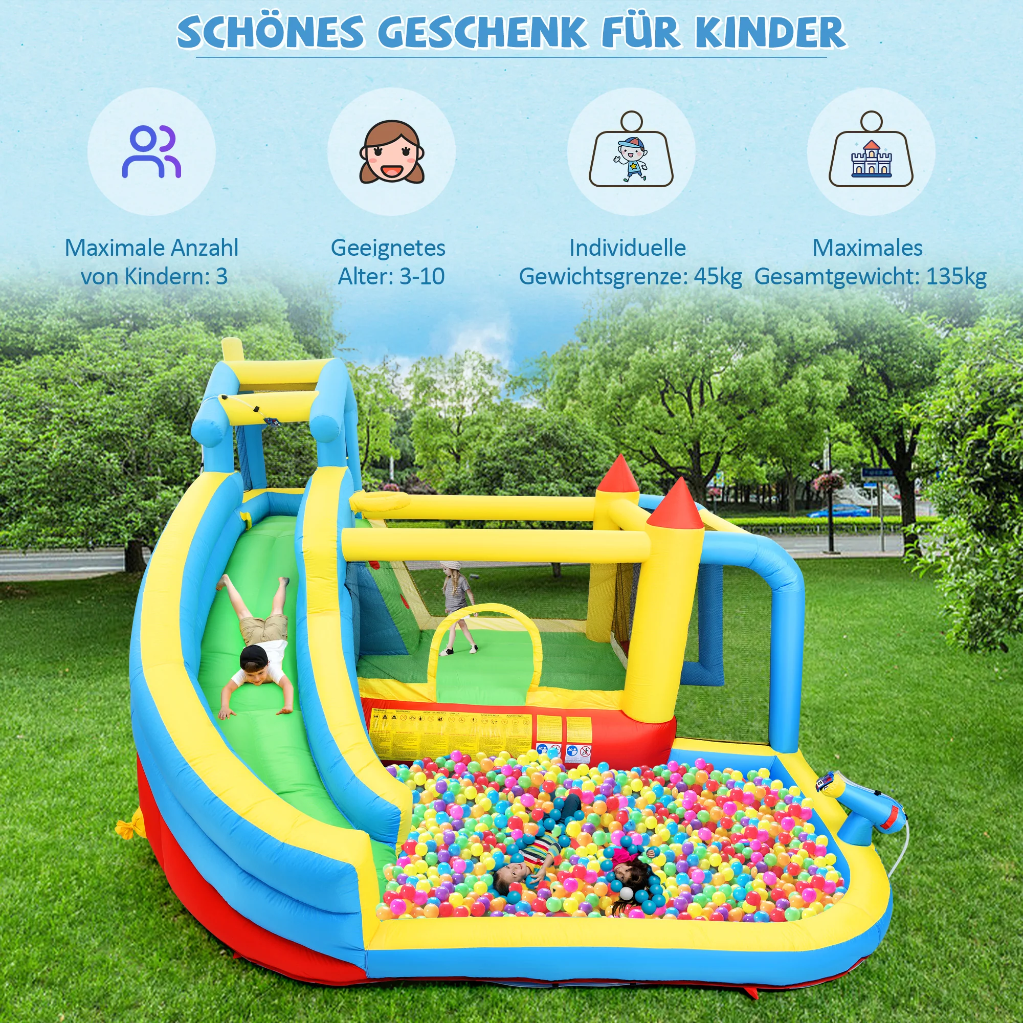 Children's Bouncy Castle, 5 in 1 inflatable outdoor castle with slide, jumping area, water pool, football net - Image 3