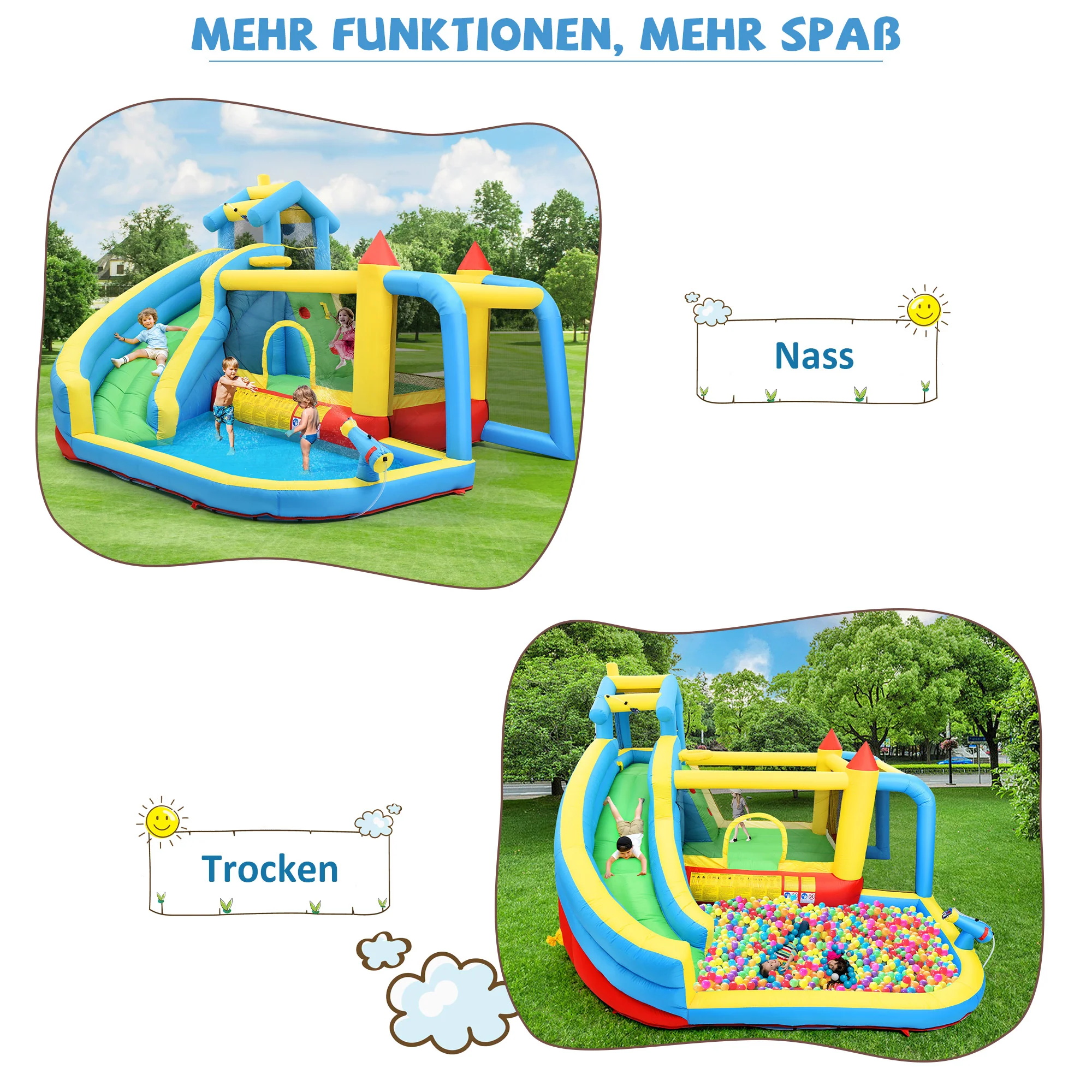 Children's Bouncy Castle, 5 in 1 inflatable outdoor castle with slide, jumping area, water pool, football net - Image 4