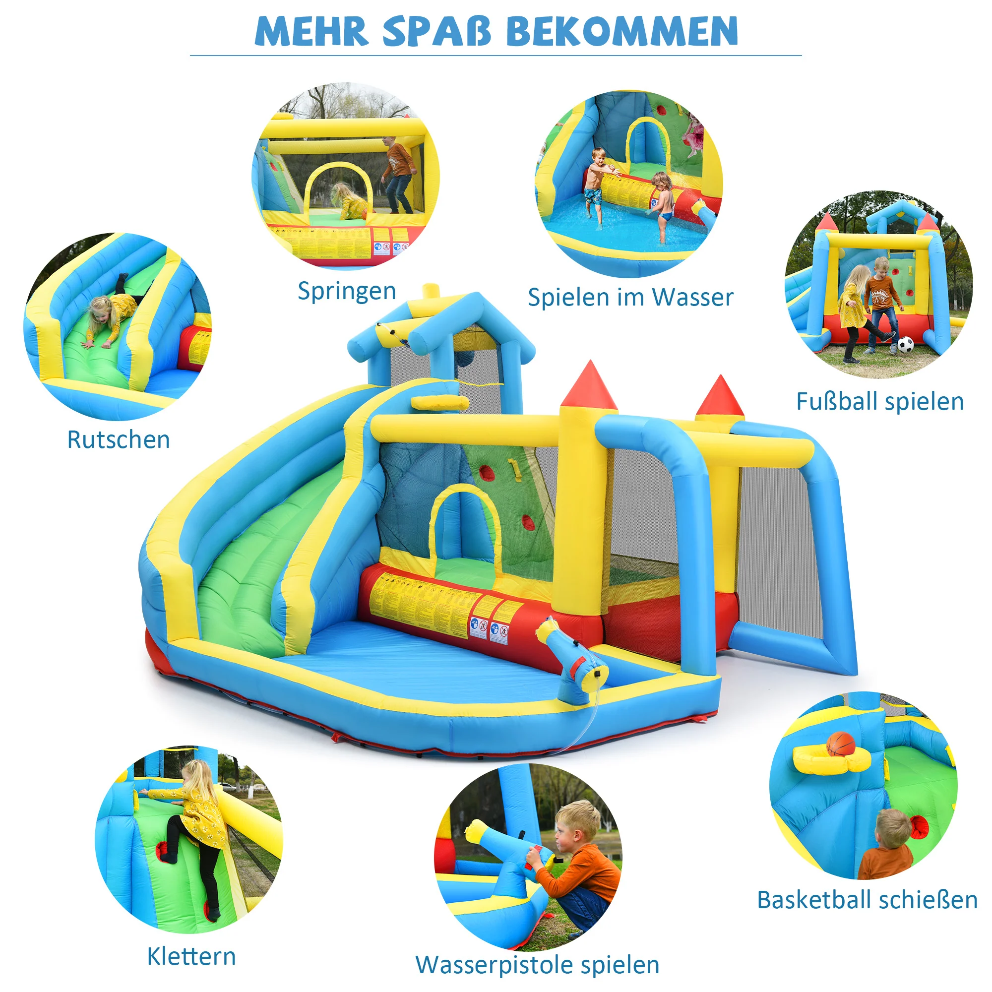 Children's Bouncy Castle, 5 in 1 inflatable outdoor castle with slide, jumping area, water pool, football net - Image 5