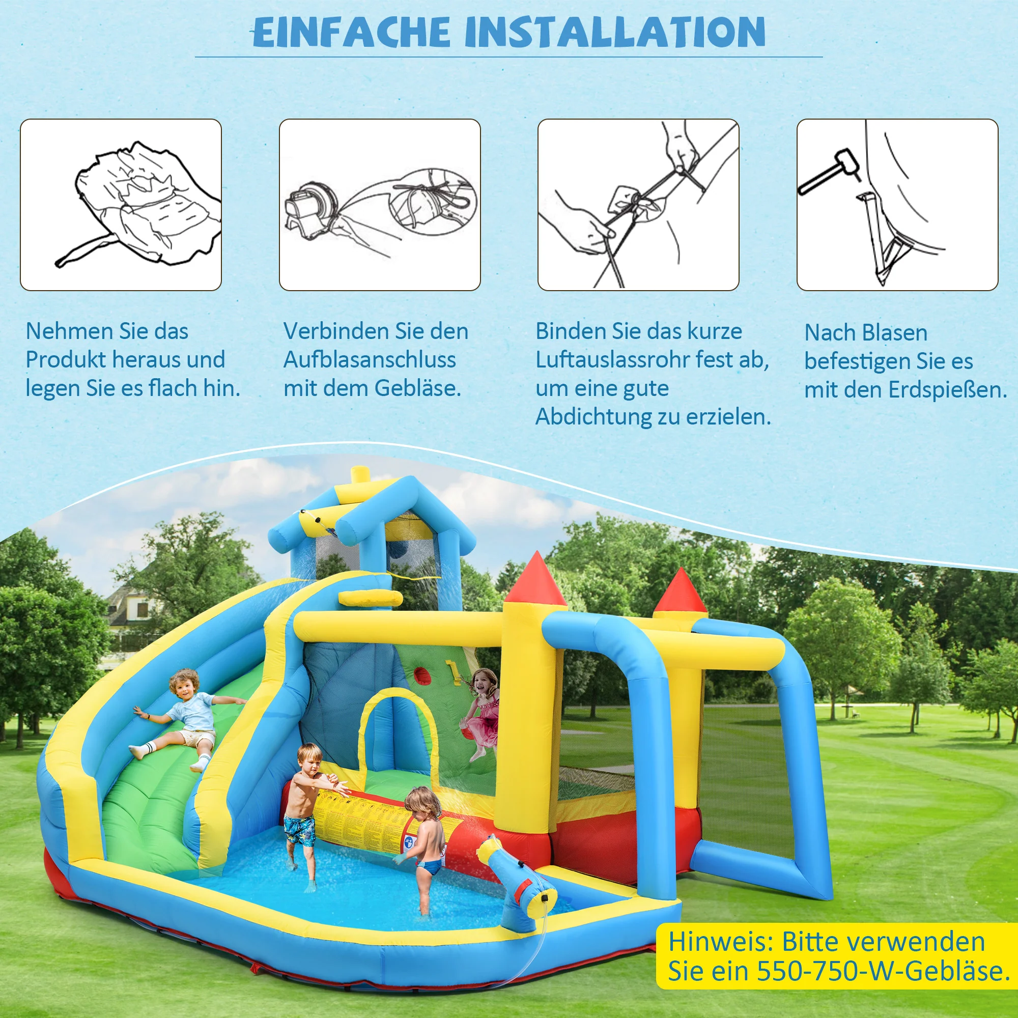 Children's Bouncy Castle, 5 in 1 inflatable outdoor castle with slide, jumping area, water pool, football net - Image 7