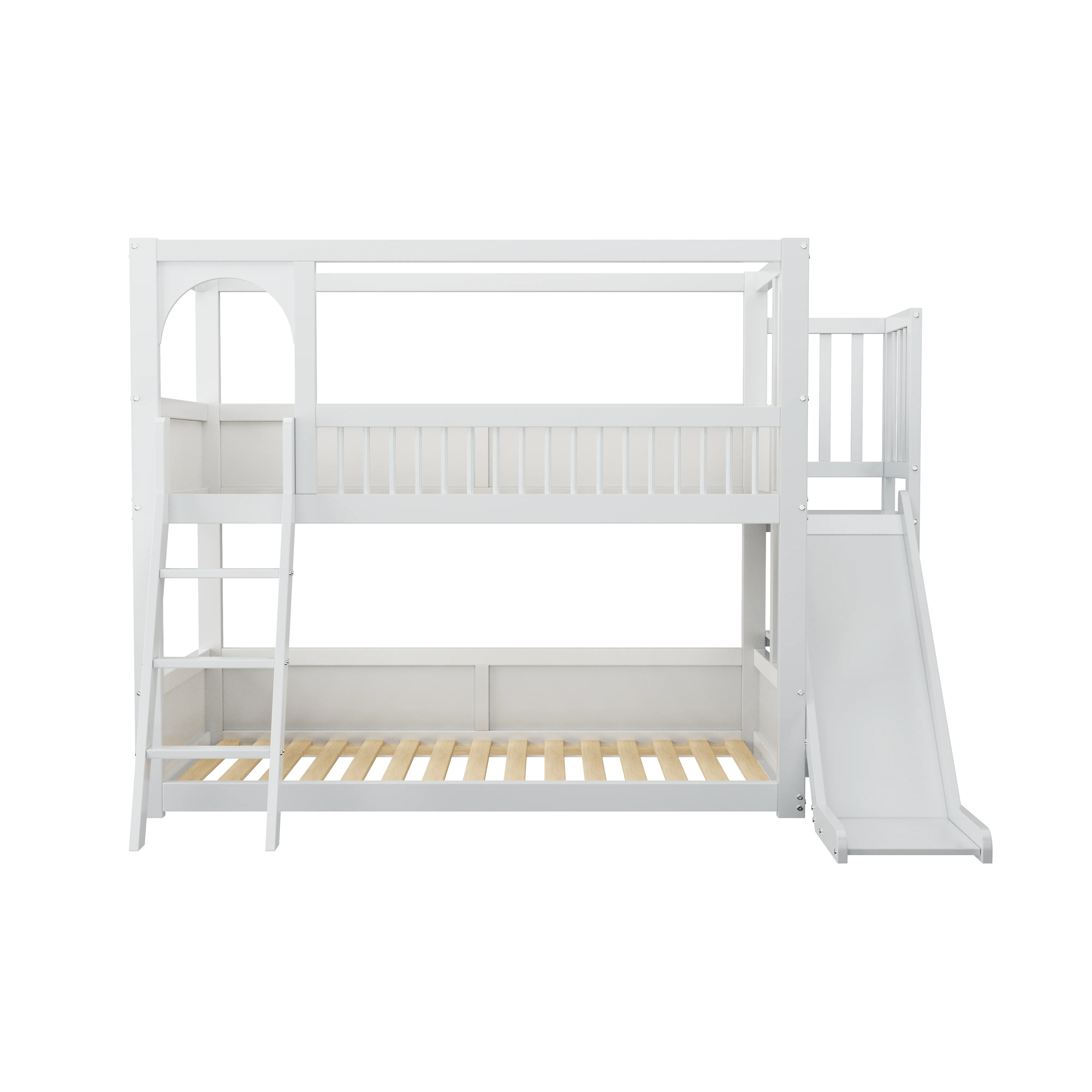 Children's Bunk Bed 90x200cm Double with Slide & Shelves - White - Image 7