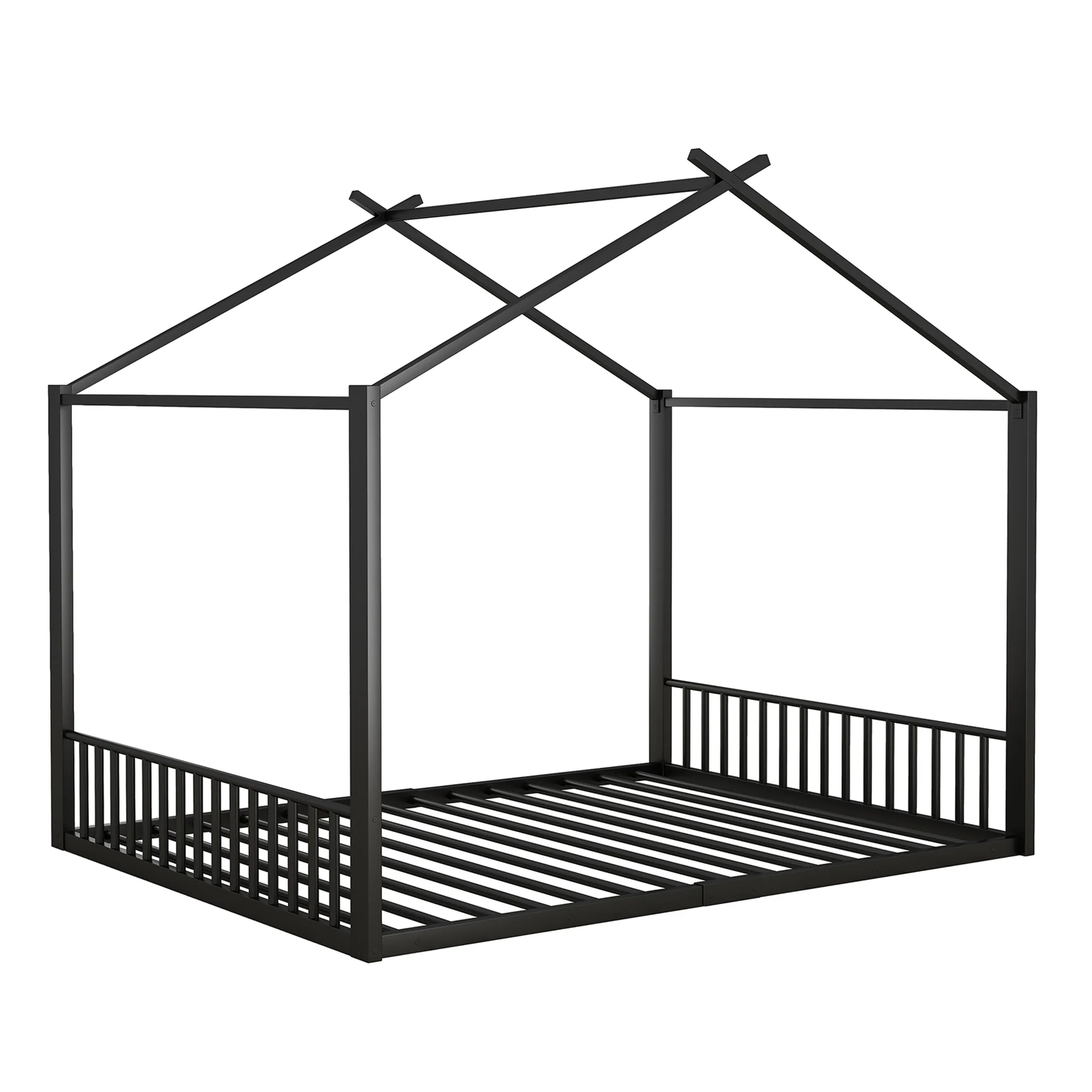 Children's Flat Bed 140x200cm House Rail Iron Frame Black - Image 7
