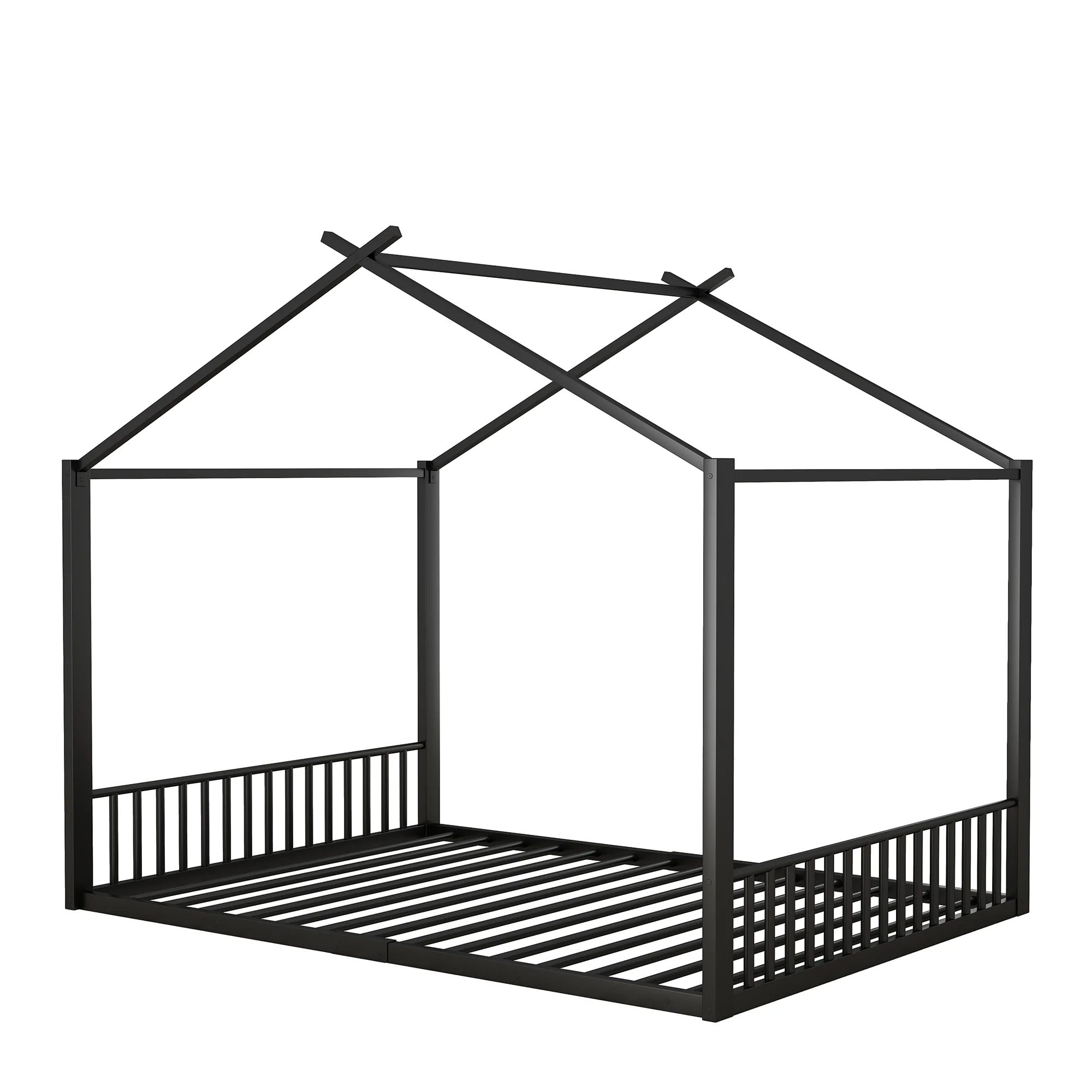 Children's Flat Bed 140x200cm House Rail Iron Frame Black - Image 8