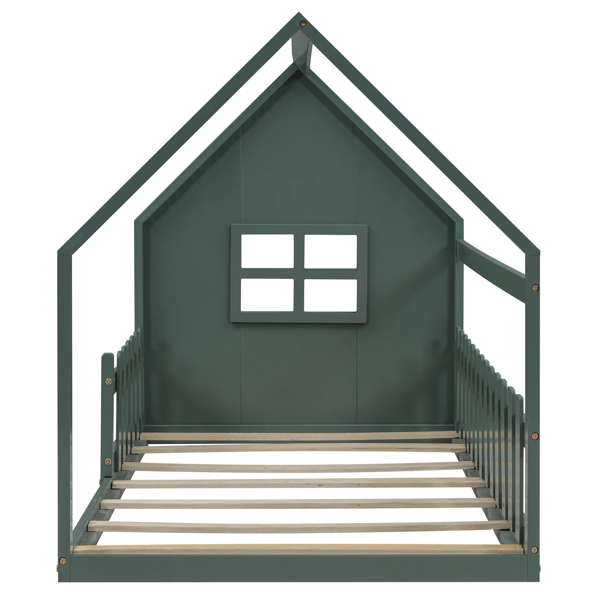 Children's Flat Bed 90x200cm House Rail - Green - Image 7