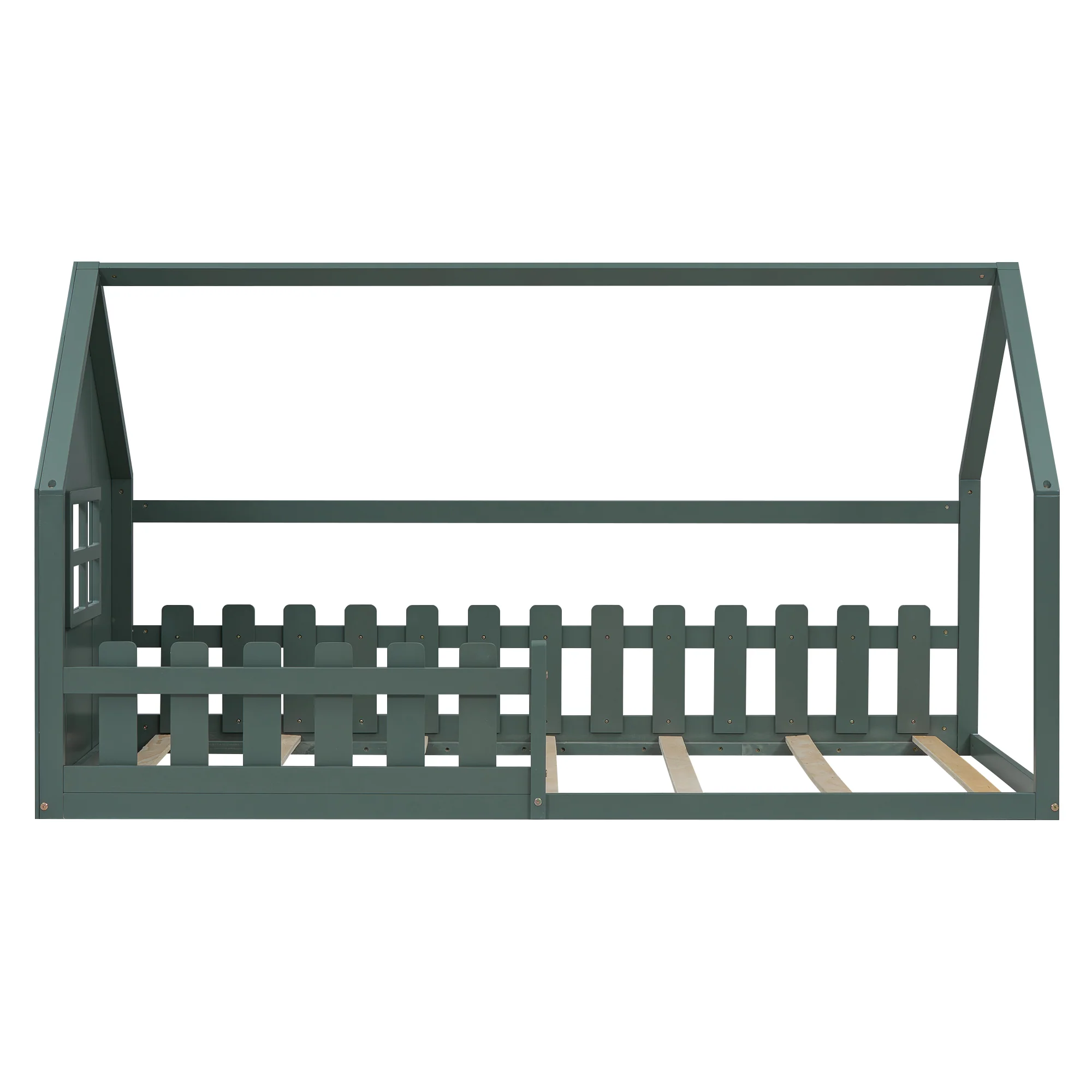 Children's Flat Bed 90x200cm House Rail - Green - Image 9