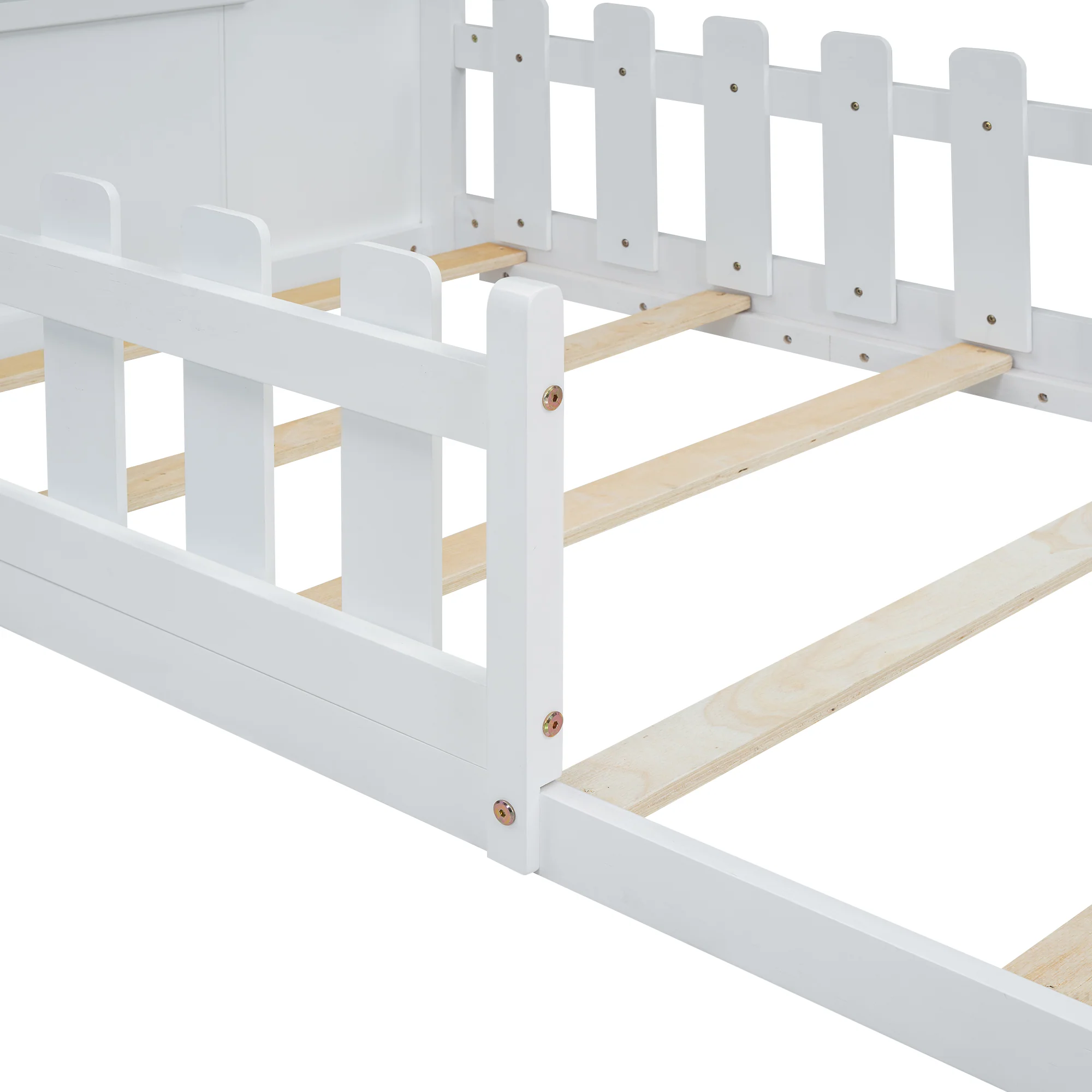 Children's Flat Bed 90x200cm House Rail - White - Image 10