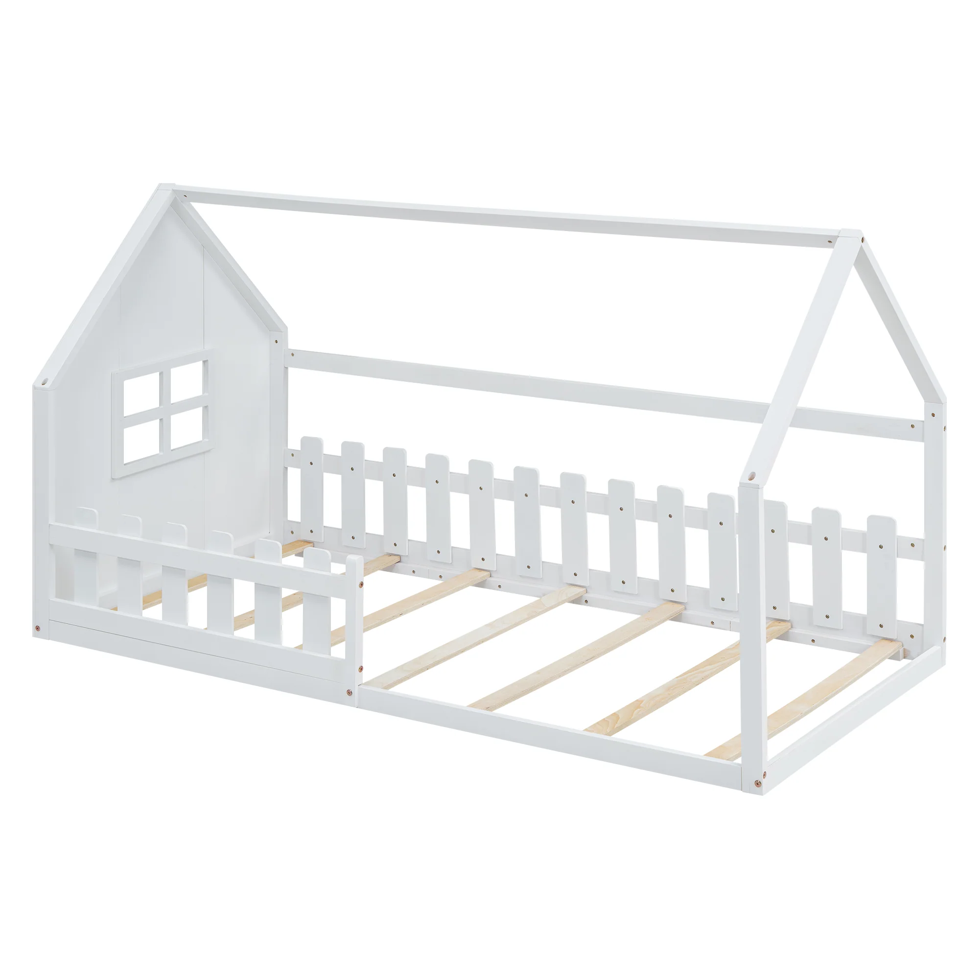 Children's Flat Bed 90x200cm House Rail - White - Image 7