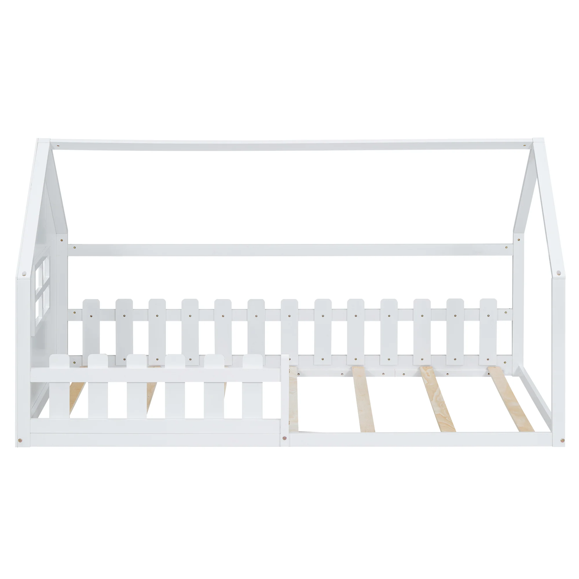 Children's Flat Bed 90x200cm House Rail - White - Image 8