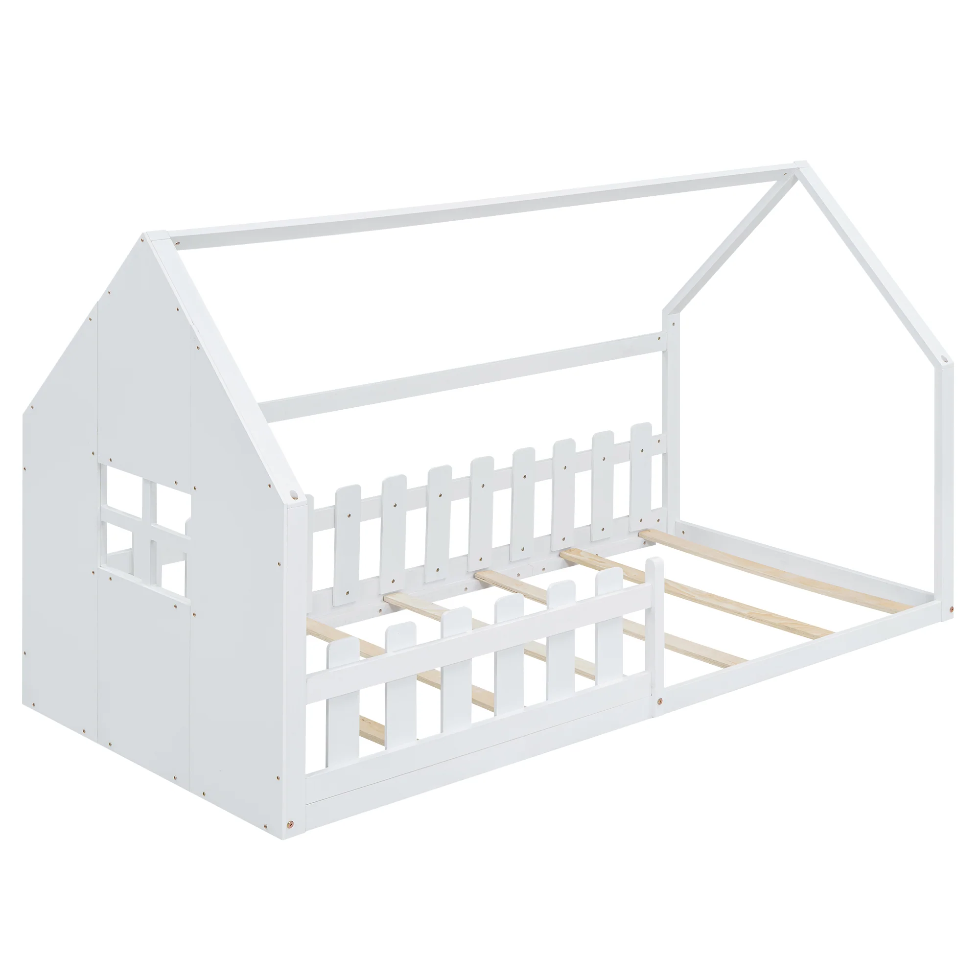 Children's Flat Bed 90x200cm House Rail - White - Image 9