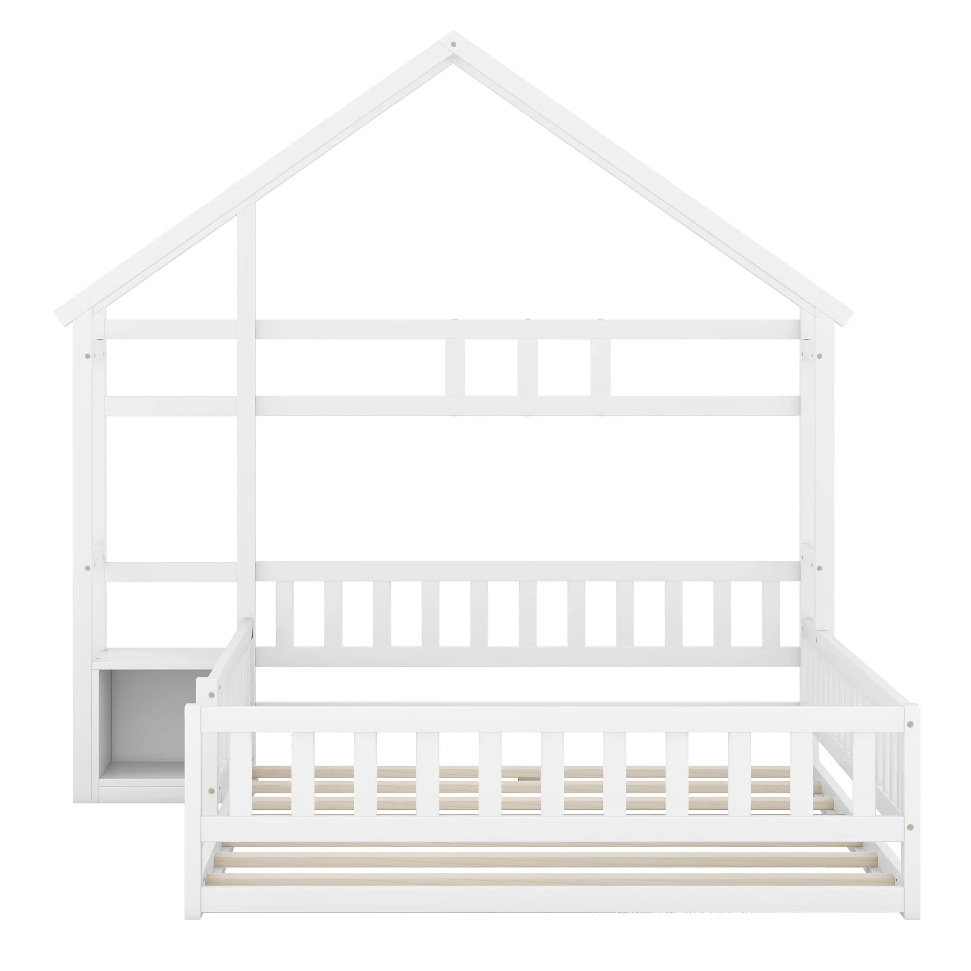 Children's House Bed 140x200cm with Railing & Bedside Tables - White - Image 6