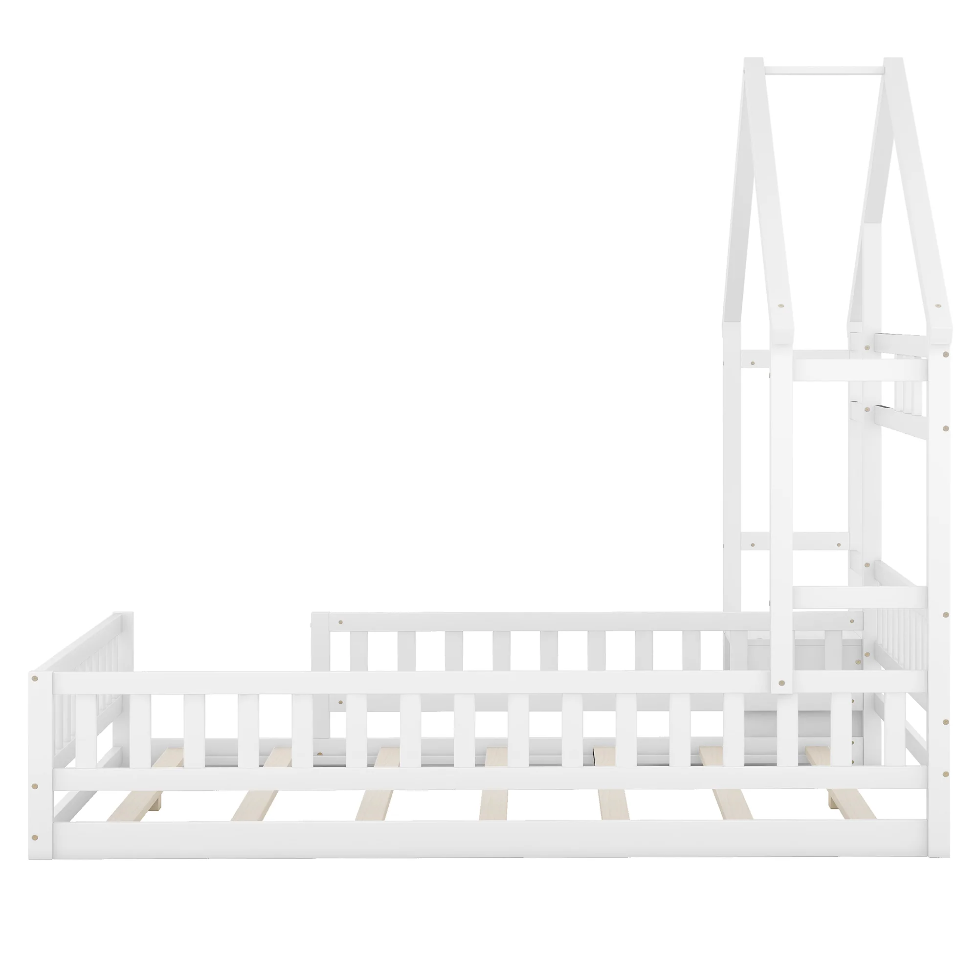 Children's House Bed 140x200cm with Railing & Bedside Tables - White - Image 8