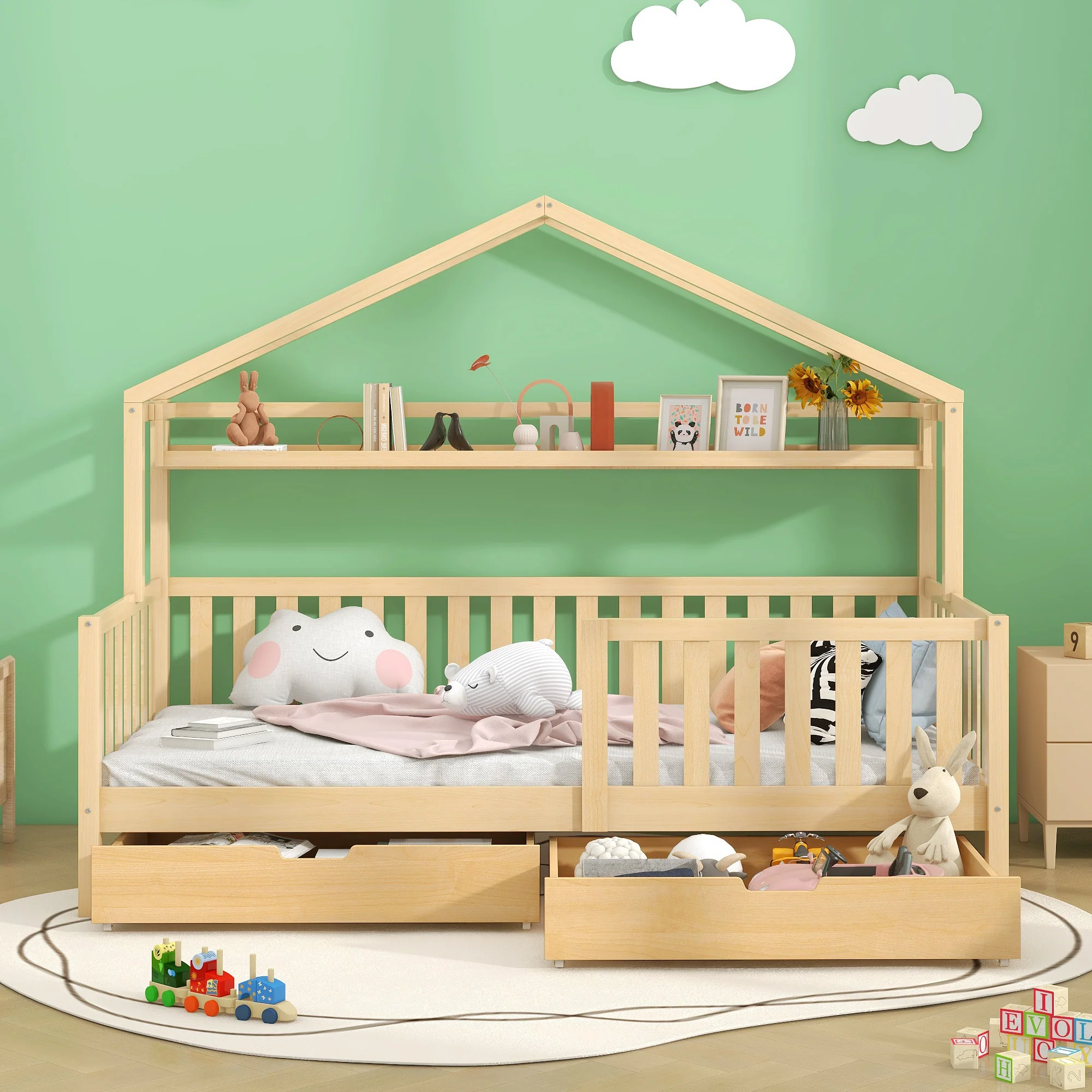 Children's House Wood Natural Bed 90x200cm - Image 2