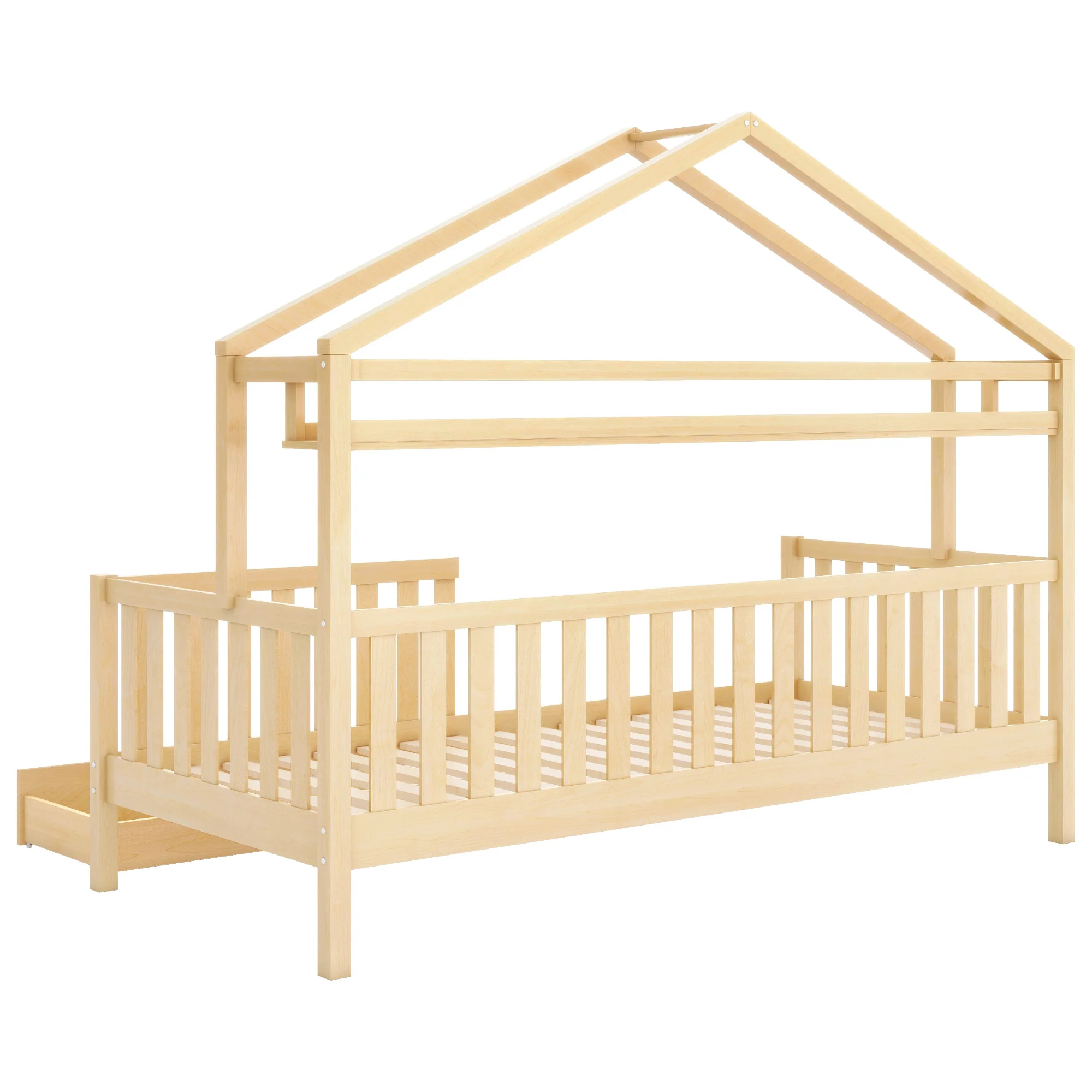Children's House Wood Natural Bed 90x200cm - Image 8