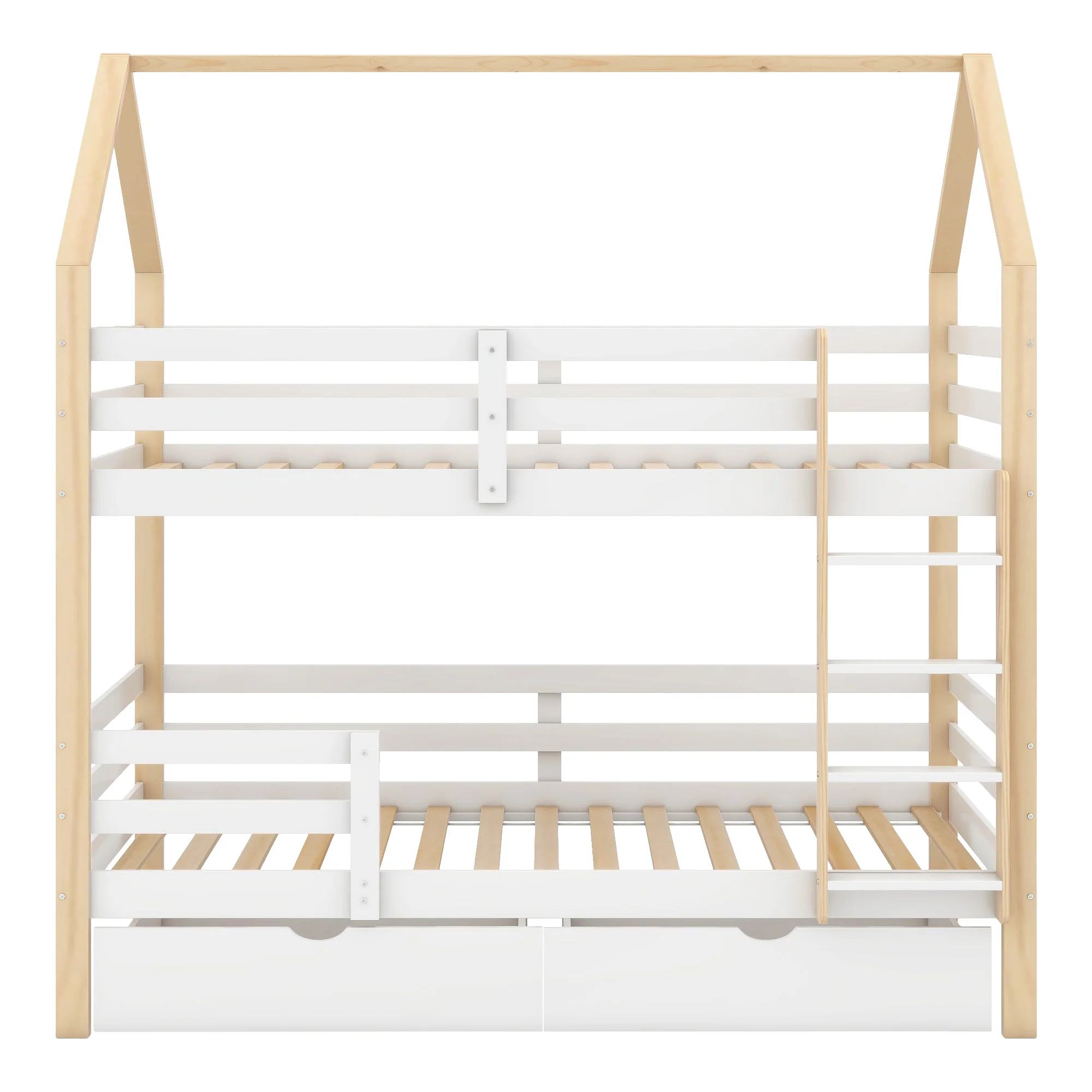Children's House Bed 90x200cm with Large Drawers Pine Wood white+wood color - Image 7