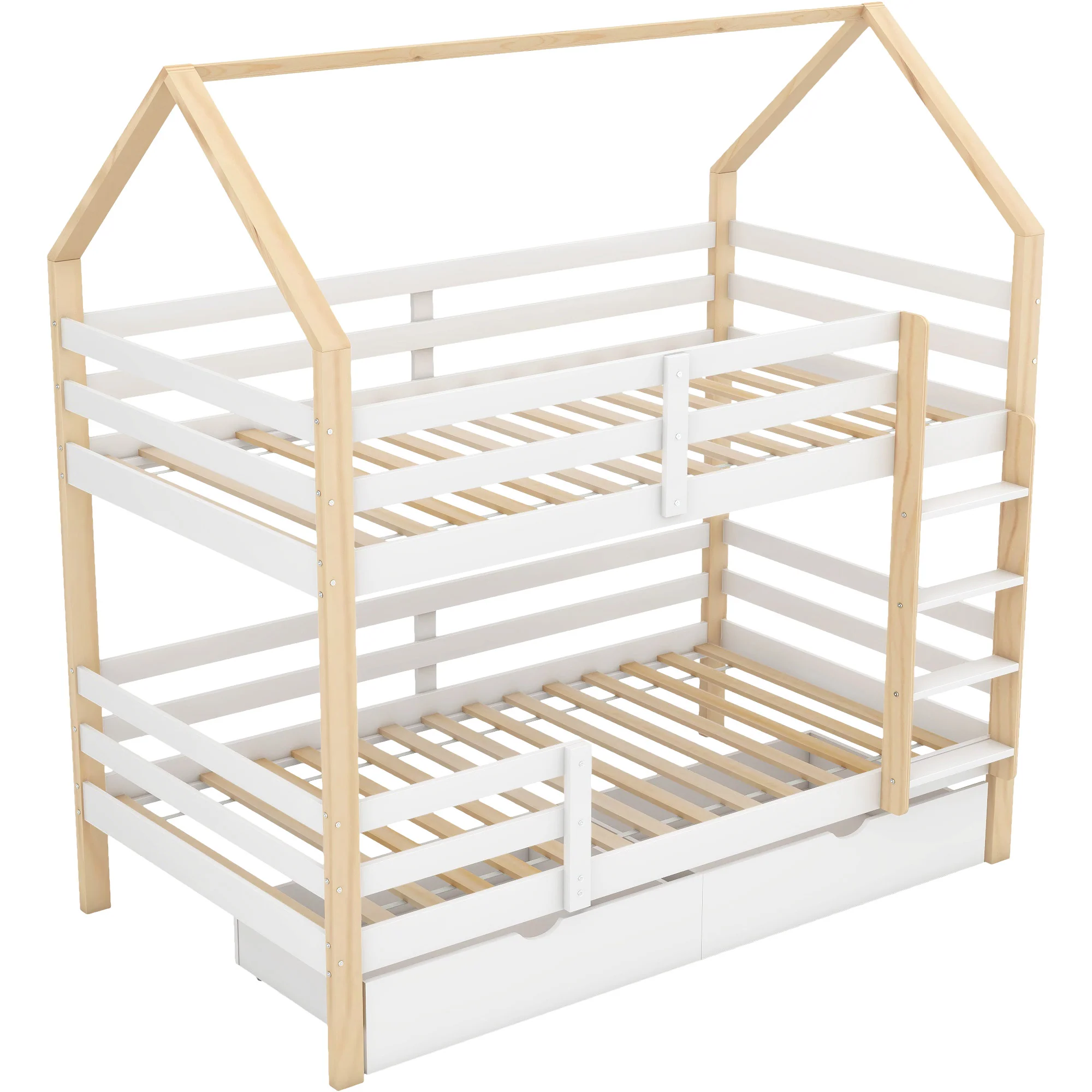 Children's House Bed 90x200cm with Large Drawers Pine Wood white+wood color - Image 8