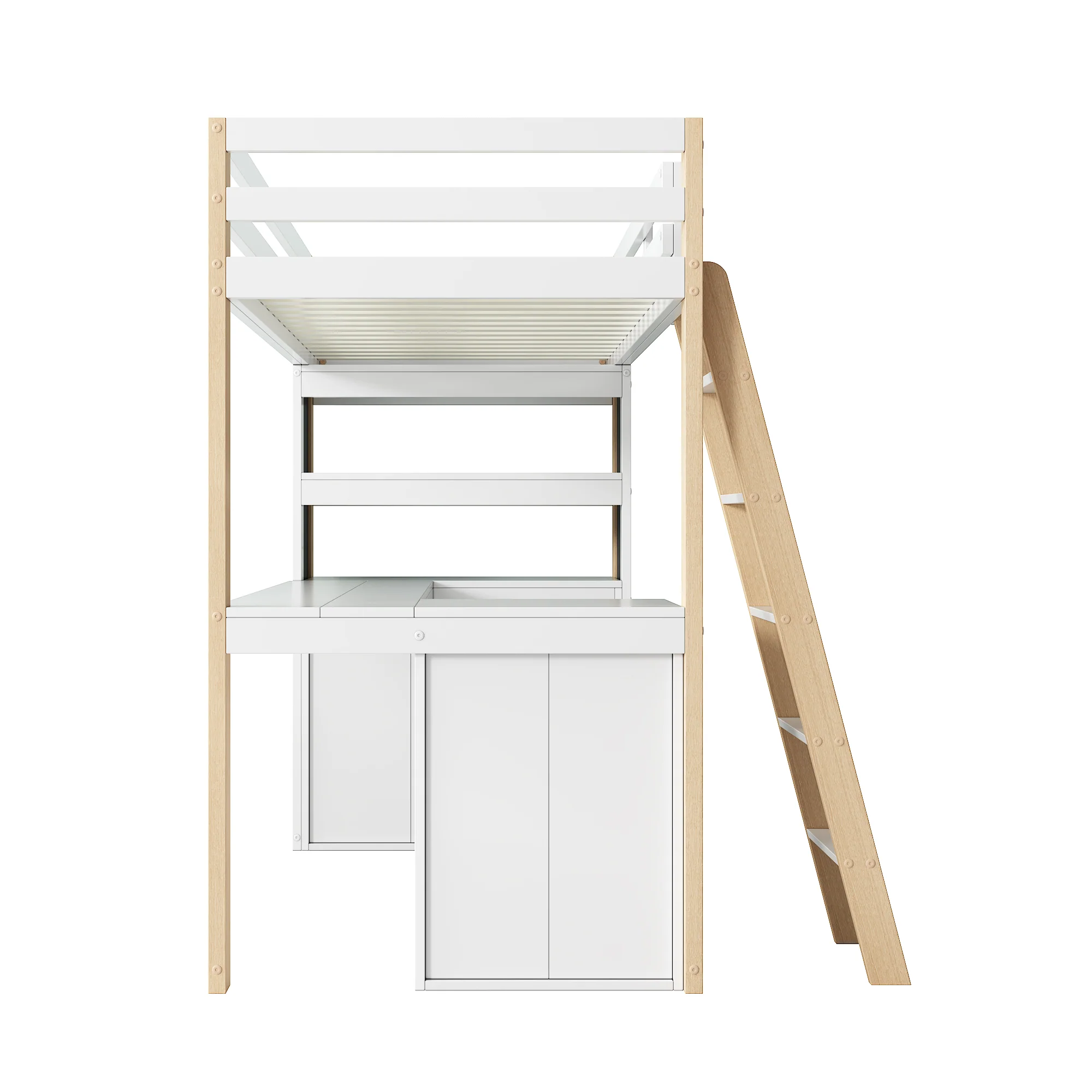 Children's Loft Bed 90x200cm Desk Ladder Storage & Chalkboard - White/Natural - Image 10
