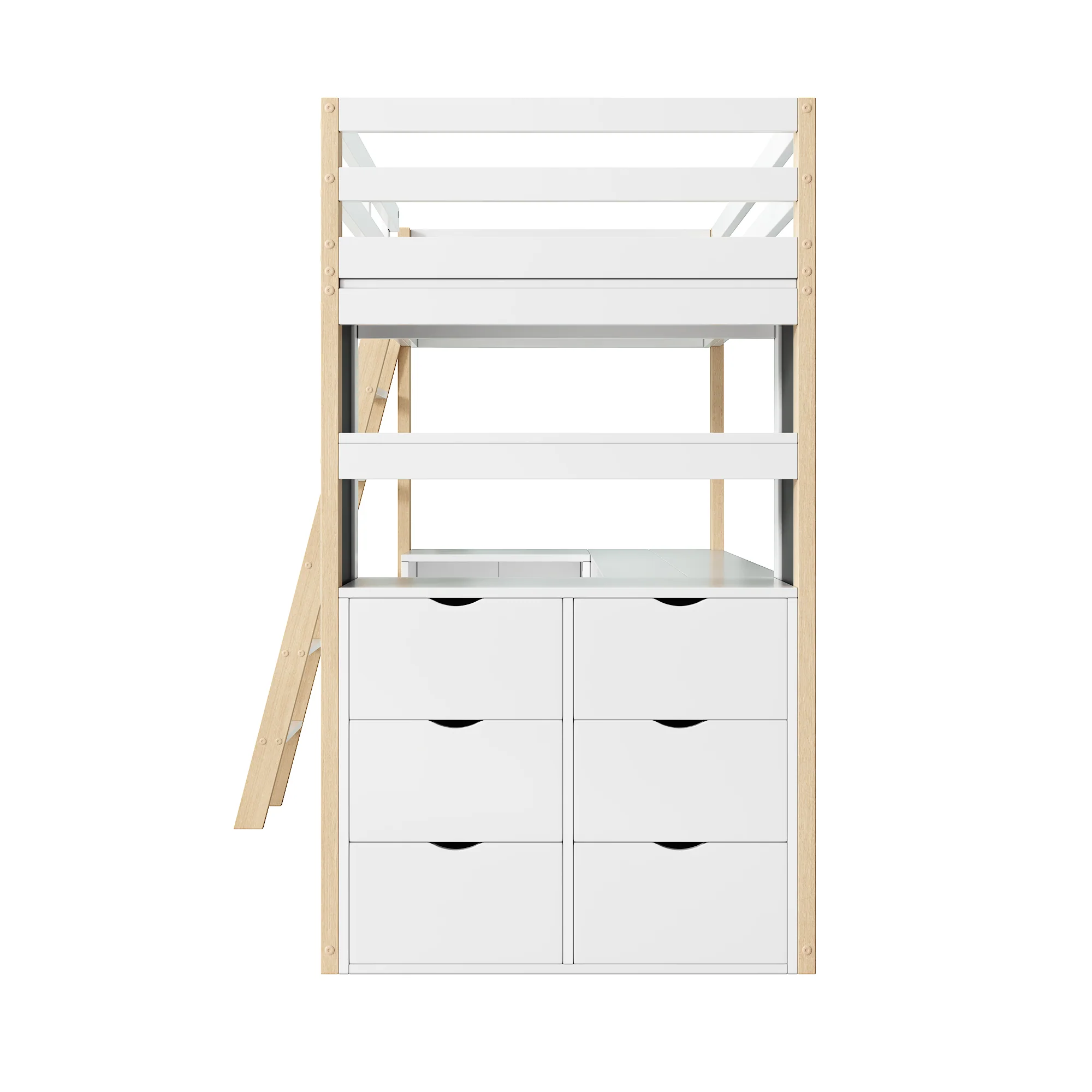 Children's Loft Bed 90x200cm Desk Ladder Storage & Chalkboard - White/Natural - Image 9