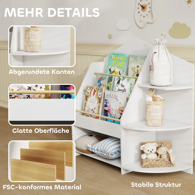 Children's Shelf 7 Shelves Rounded Edges - White - Image 6