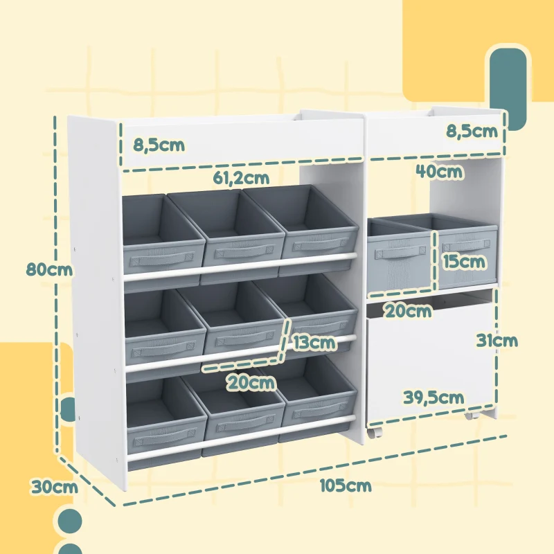 Children's Storage Shelf 11 Fabric Boxes Top Compartments - White - Image 3