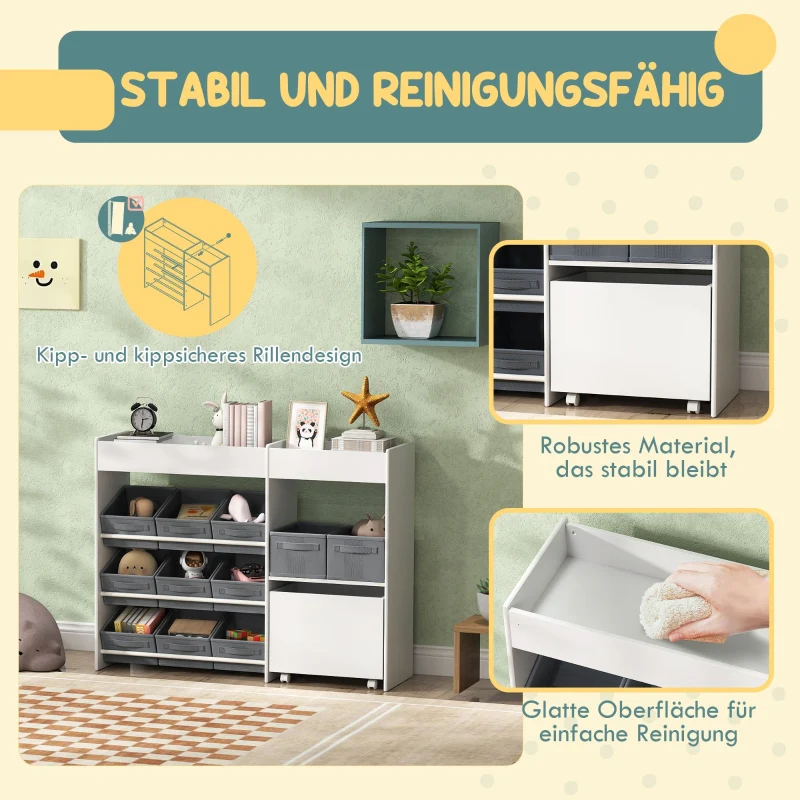 Children's Storage Shelf 11 Fabric Boxes Top Compartments - White - Image 5
